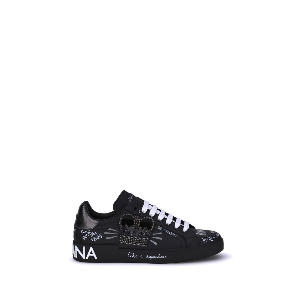 Dolce & Gabbana Black Calf Leather Bos Taurus Athletic Sneakers Dolce & Gabbana