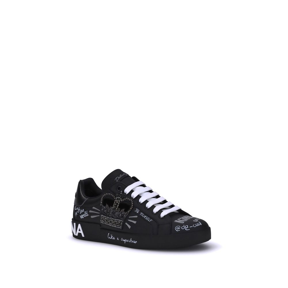 Dolce & Gabbana Black Calf Leather Bos Taurus Athletic Sneakers Dolce & Gabbana
