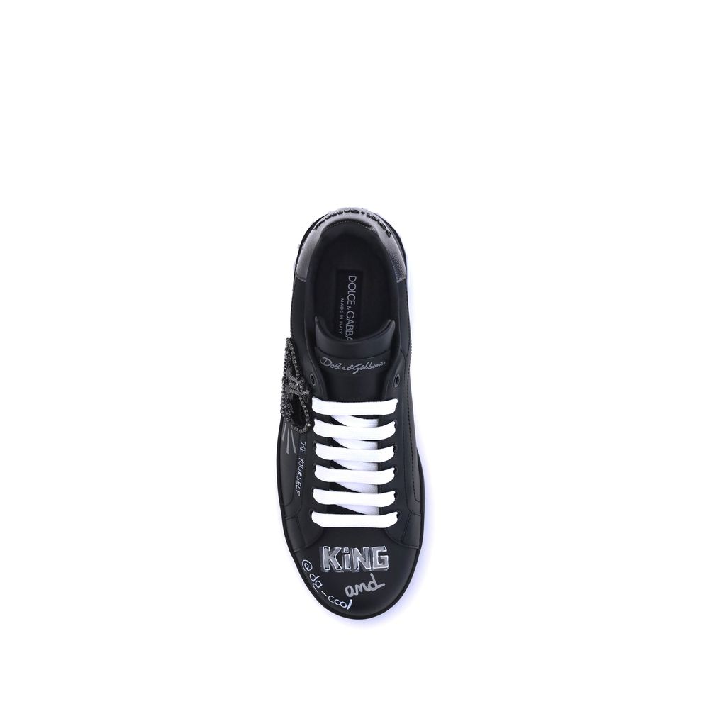 Dolce & Gabbana Black Calf Leather Bos Taurus Athletic Sneakers Dolce & Gabbana