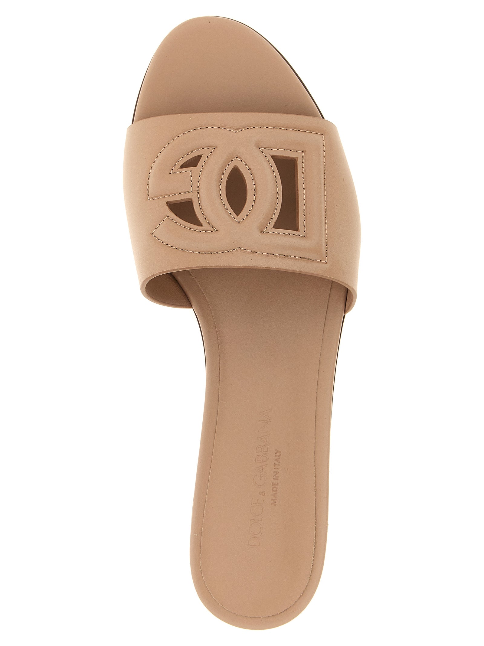 Dolce & Gabbana Beige Calfskin Slides Dolce & Gabbana