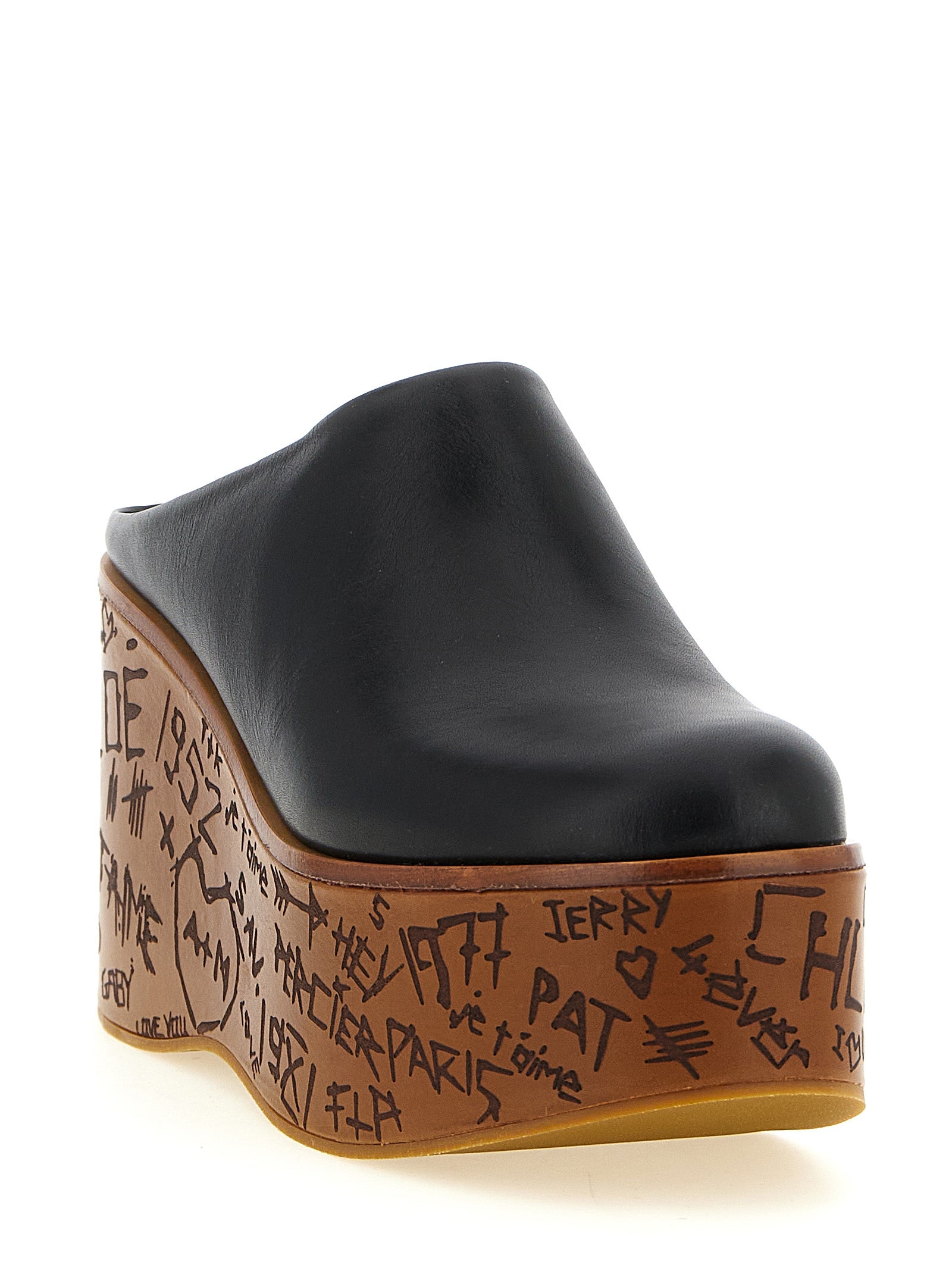 Chloé Black Calfskin Wedge Sandals Chloé