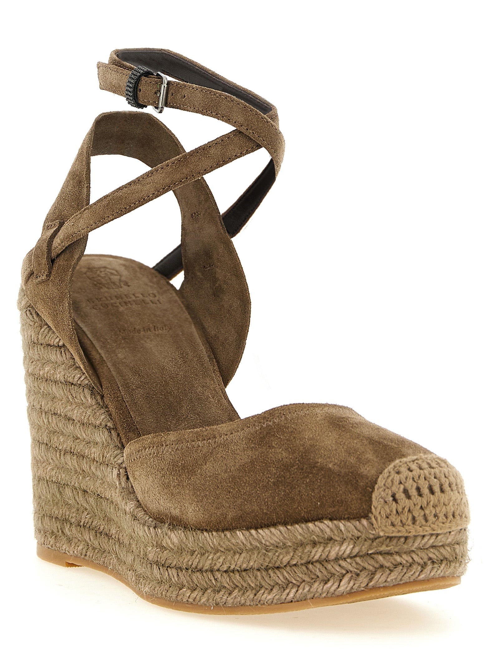 Brunello Cucinelli Brown Calfskin Wedge Sandals Brunello Cucinelli