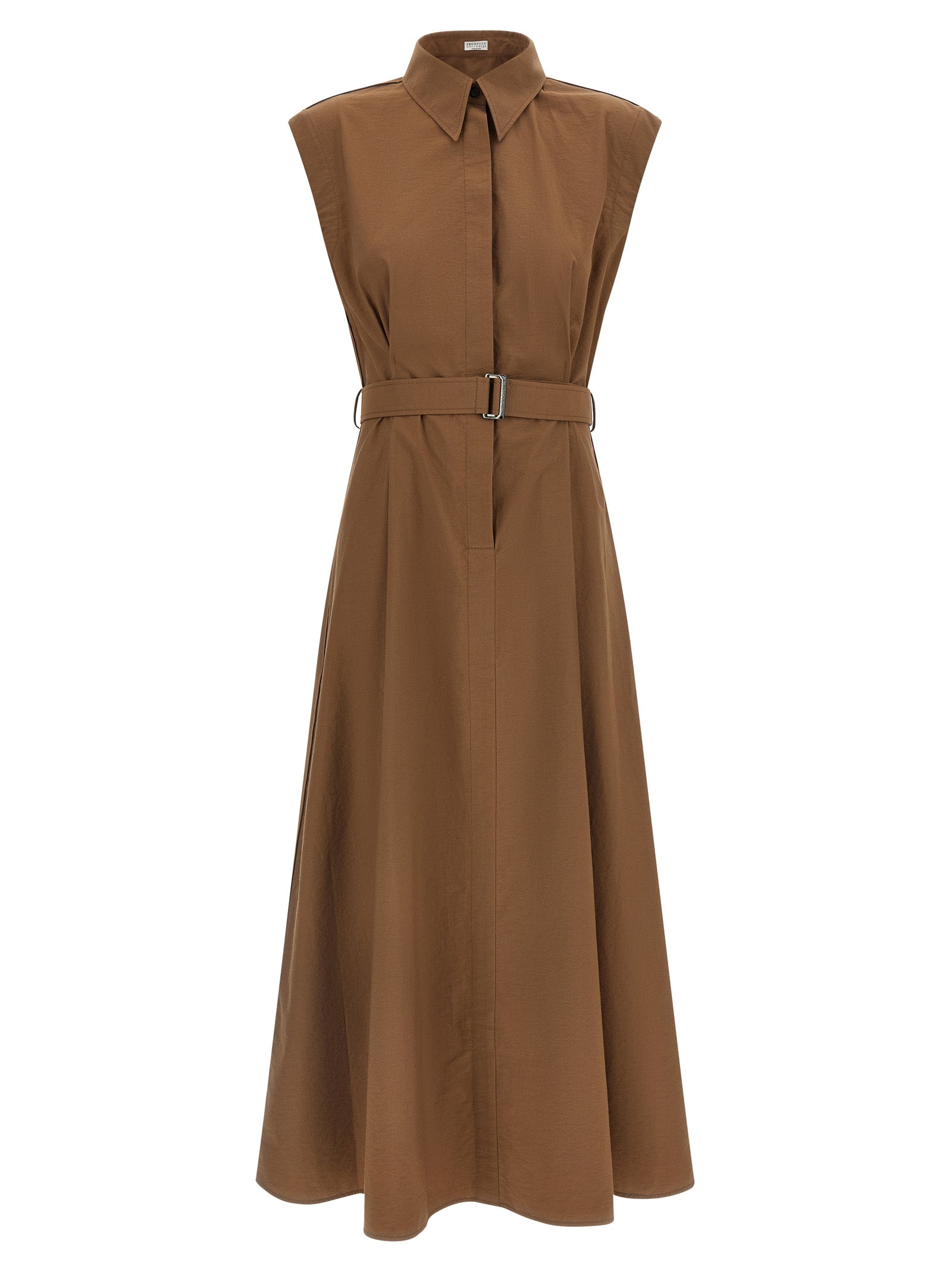 Brunello Cucinelli Brown Cotton Midi Dress Brunello Cucinelli