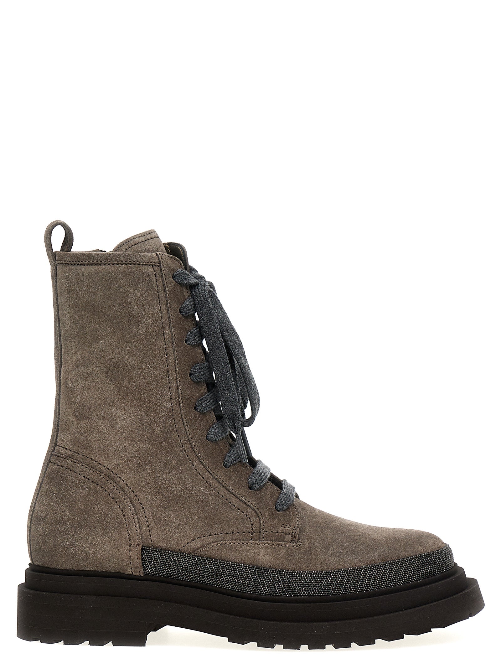 Brunello Cucinelli Gray Leather Ankle Boots Brunello Cucinelli