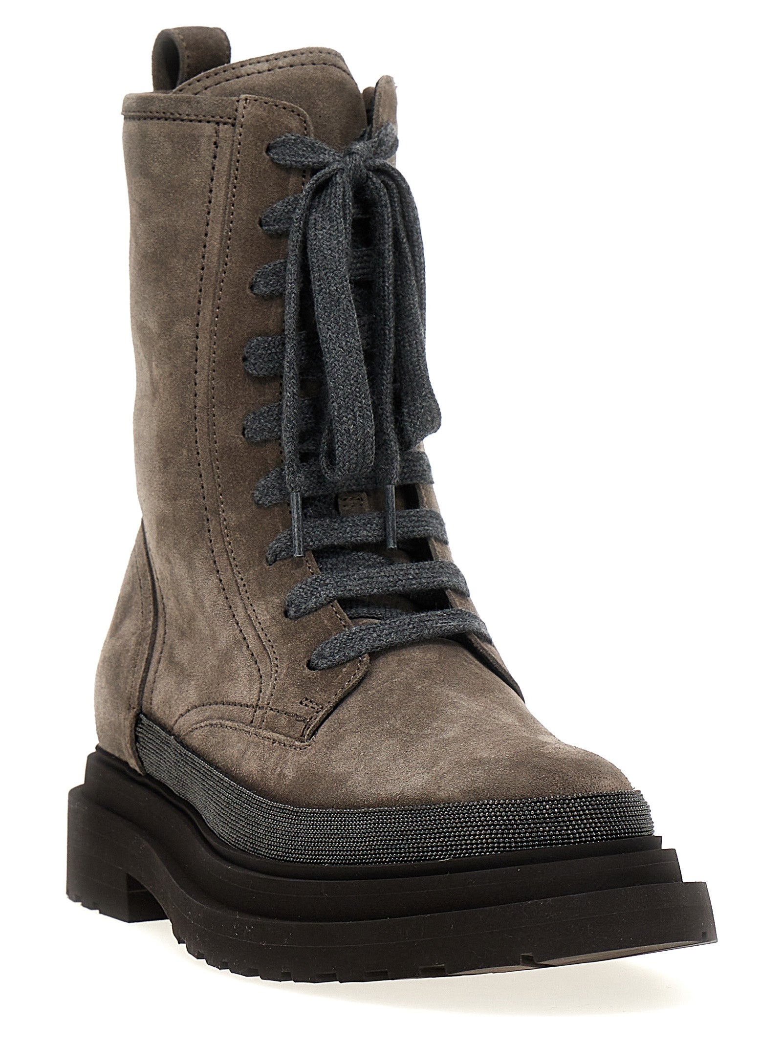 Brunello Cucinelli Gray Leather Ankle Boots Brunello Cucinelli