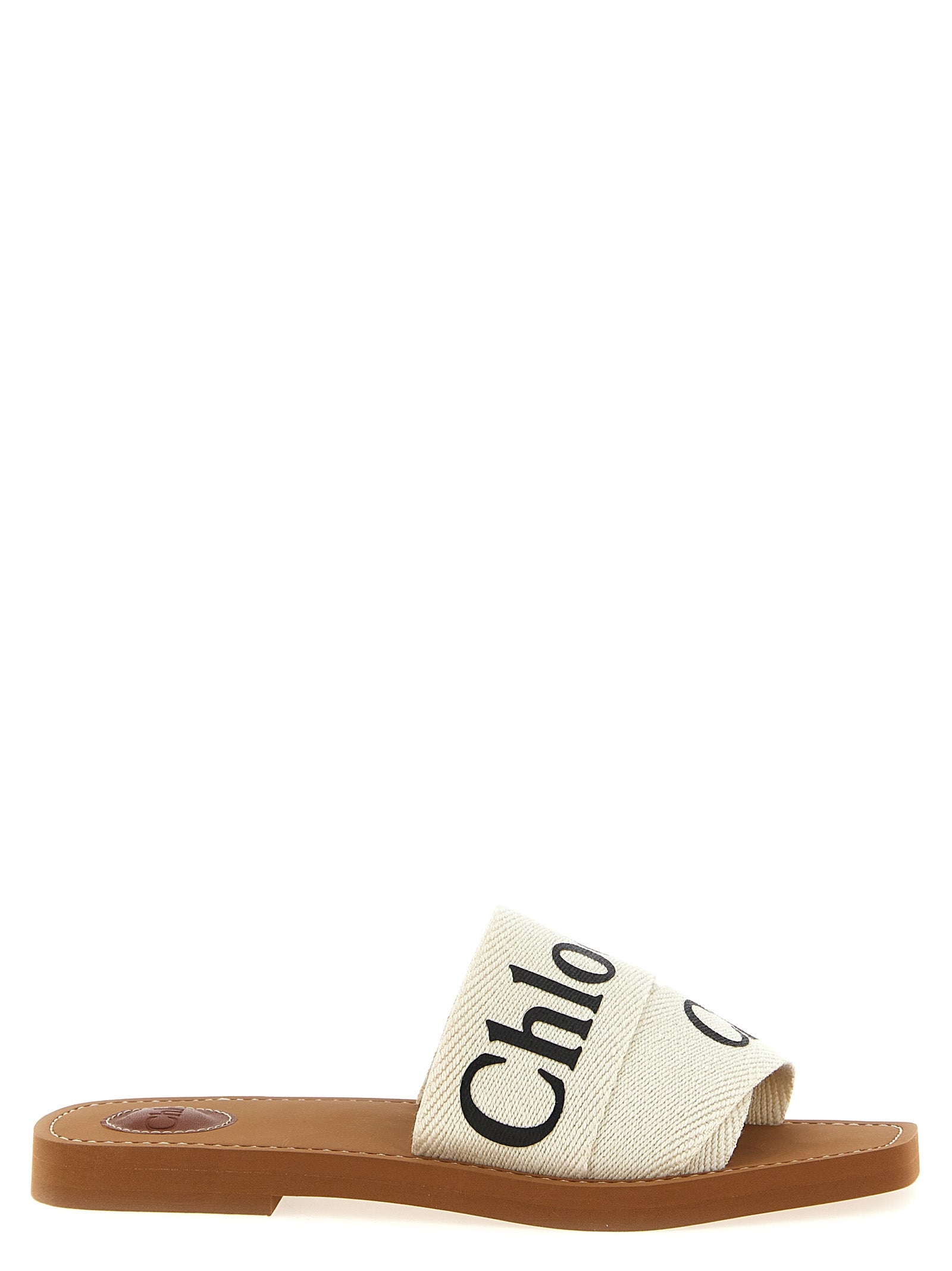 Chloé White Linen Flat Sandals Chloé
