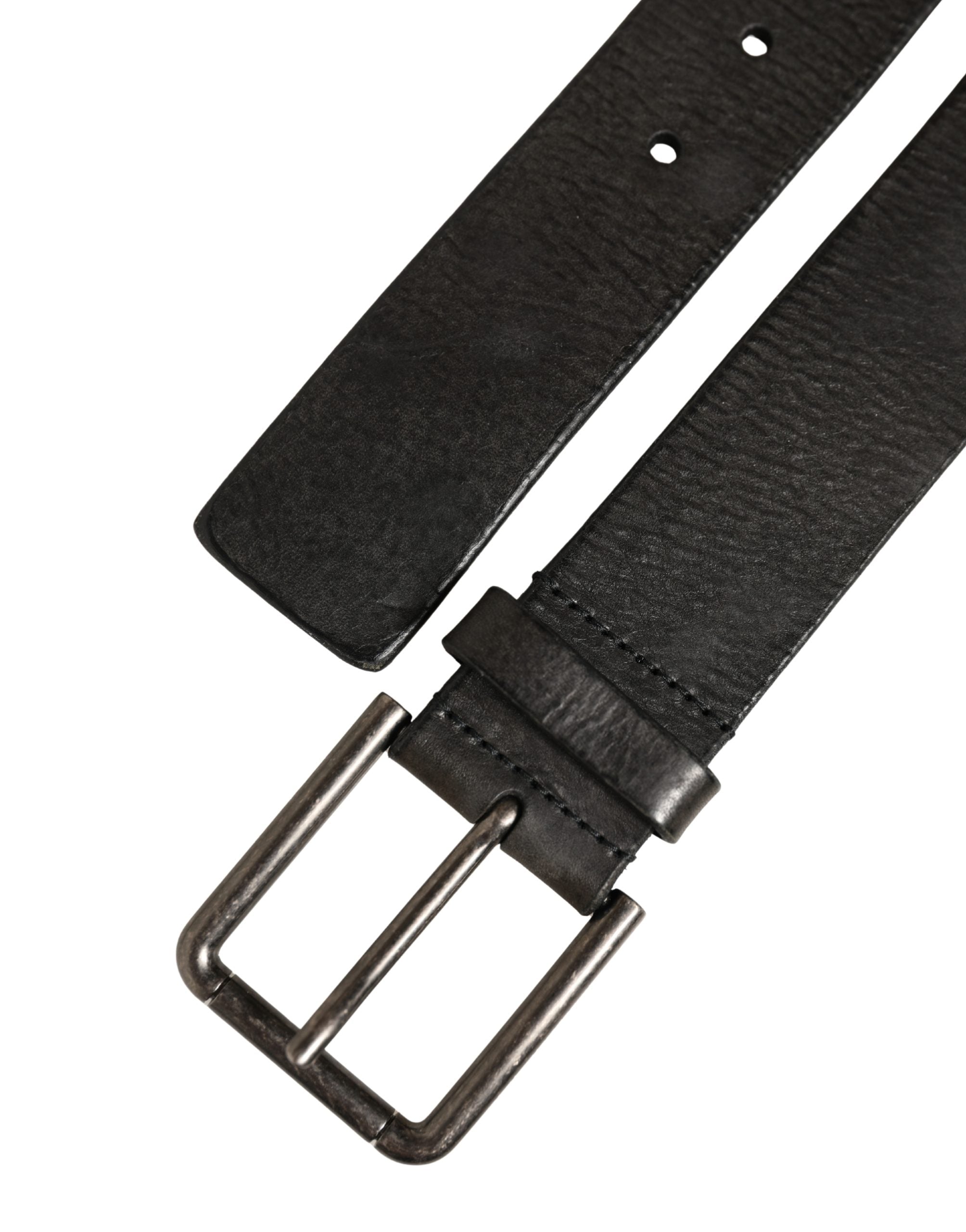 Dolce & Gabbana Black Leather Brushed Metal Buckle Men Belt Dolce & Gabbana