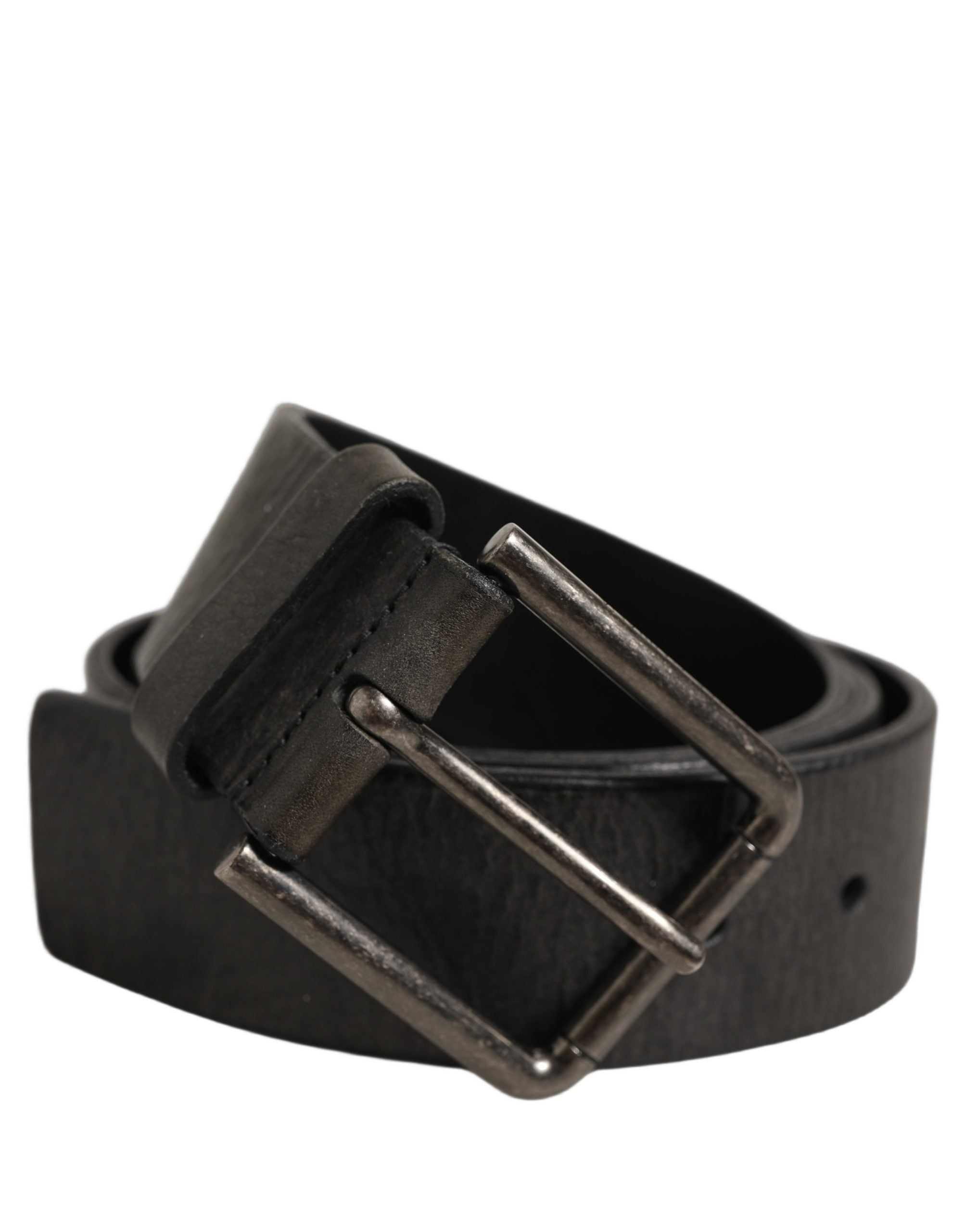 Dolce & Gabbana Black Leather Brushed Metal Buckle Men Belt Dolce & Gabbana