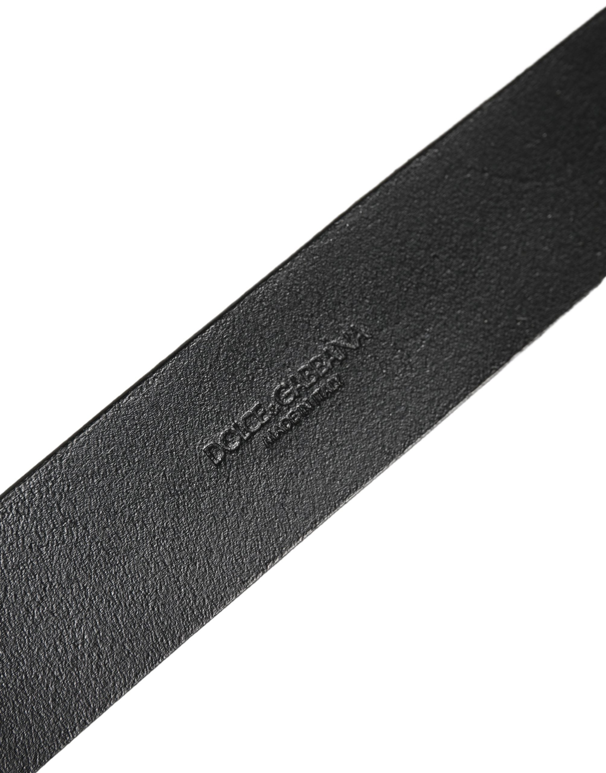 Dolce & Gabbana Black Leather Brushed Metal Buckle Men Belt Dolce & Gabbana
