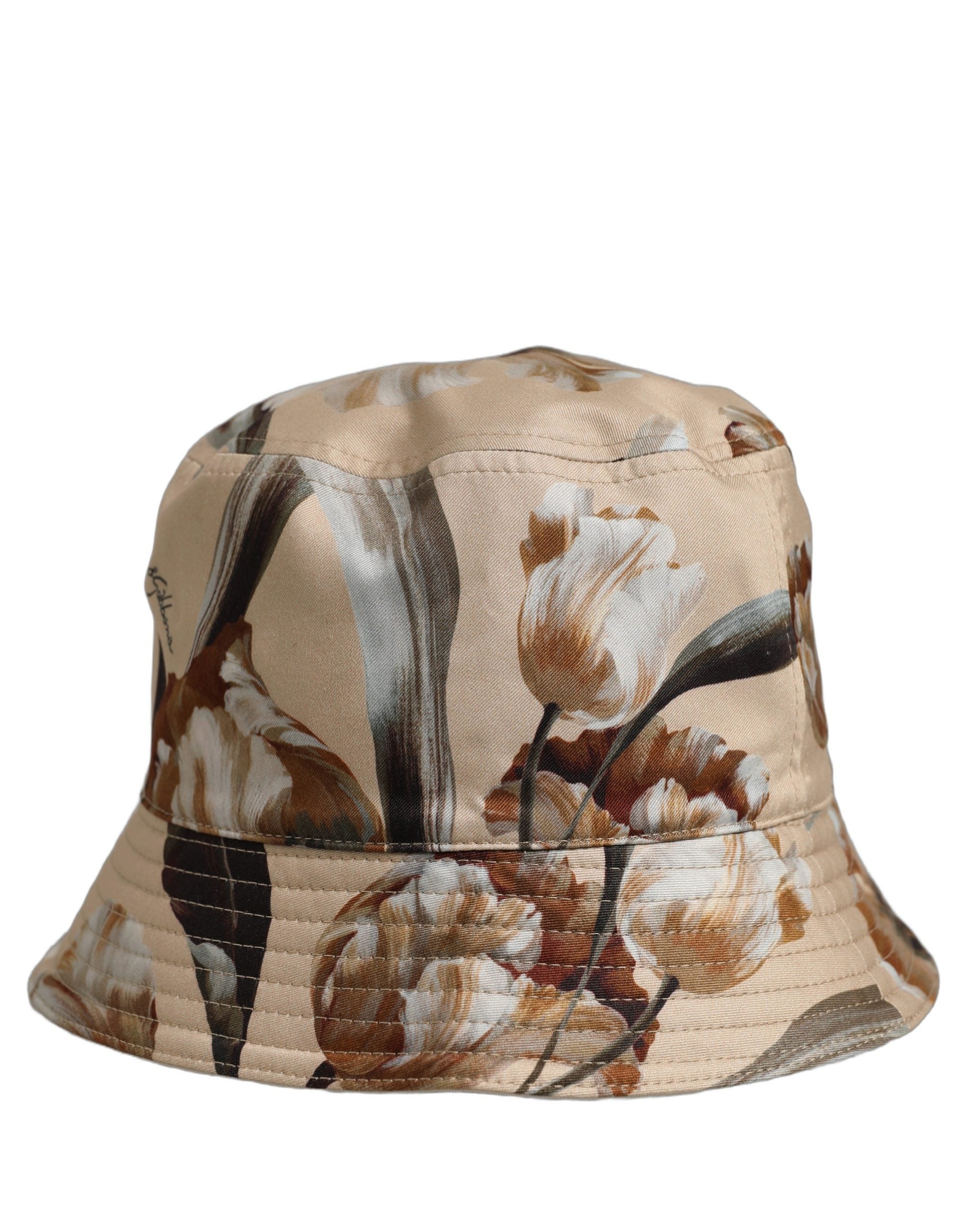 Dolce & Gabbana Men Beige Floral Wide Brim Bucket Capello Hat Dolce & Gabbana