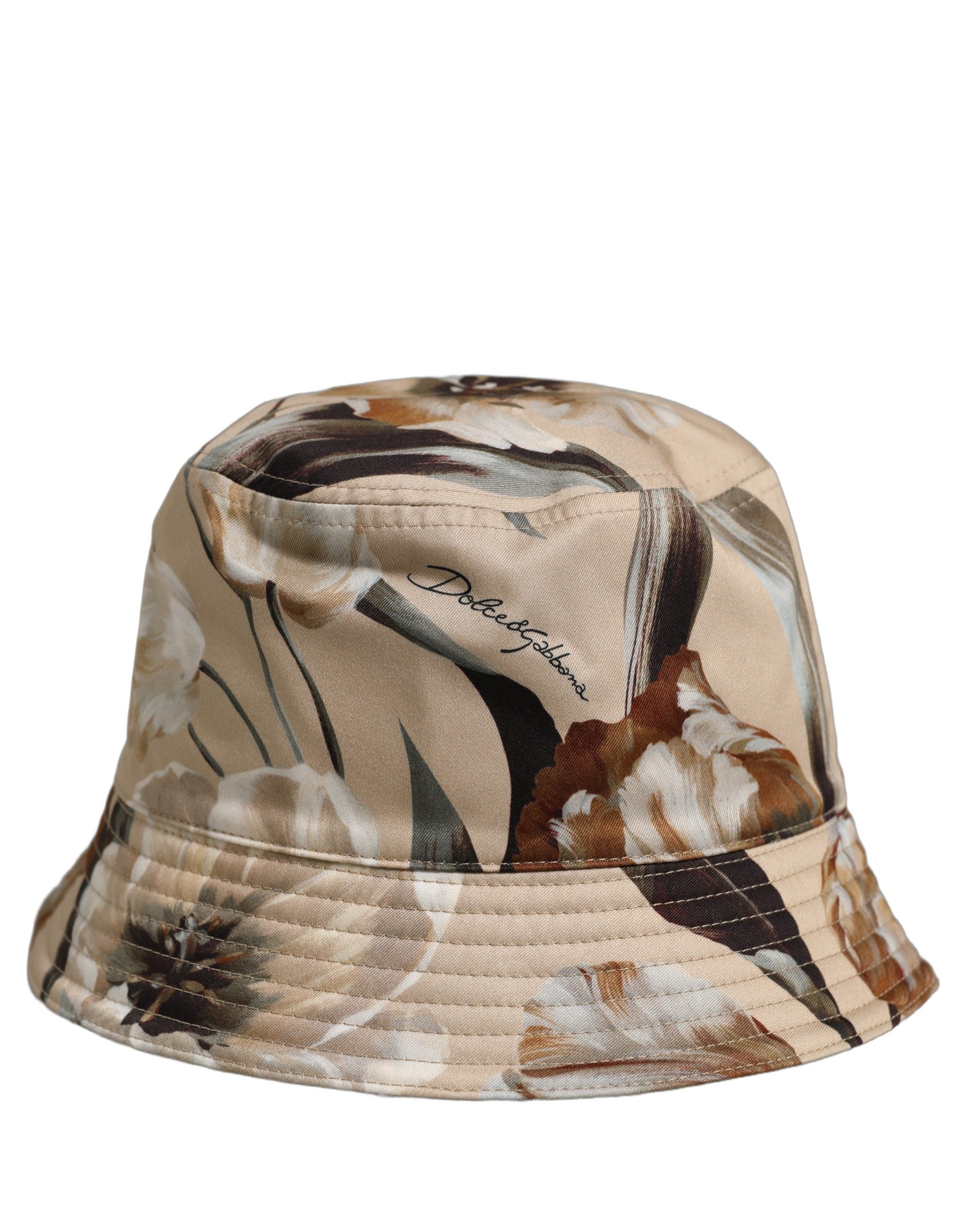 Dolce & Gabbana Men Beige Floral Wide Brim Bucket Capello Hat Dolce & Gabbana