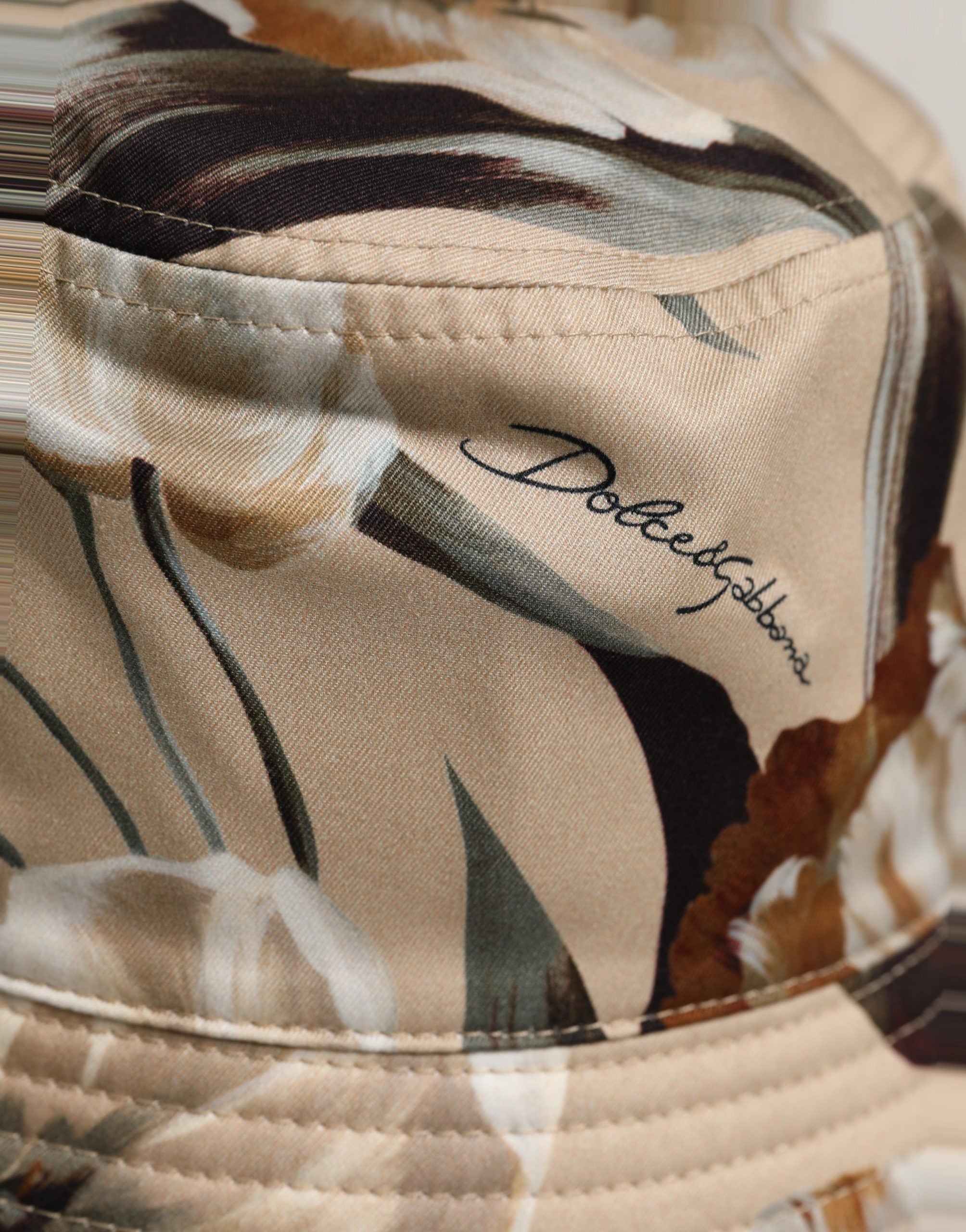 Dolce & Gabbana Men Beige Floral Wide Brim Bucket Capello Hat Dolce & Gabbana