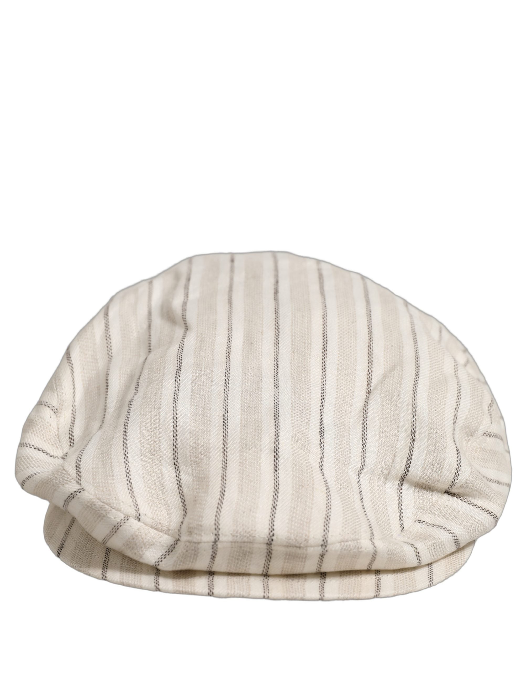 Dolce & Gabbana Men Off White Striped Linen Newsboy Capello Hat Dolce & Gabbana