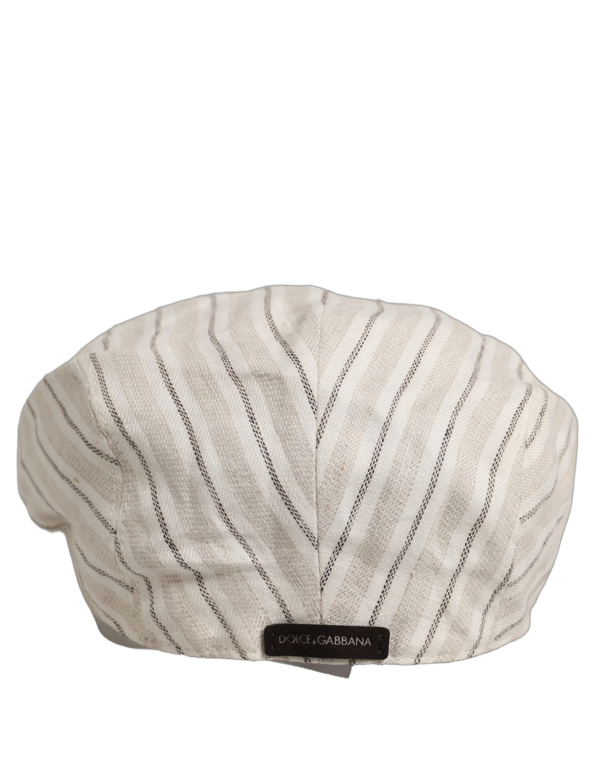 Dolce & Gabbana Men Off White Striped Linen Newsboy Capello Hat Dolce & Gabbana