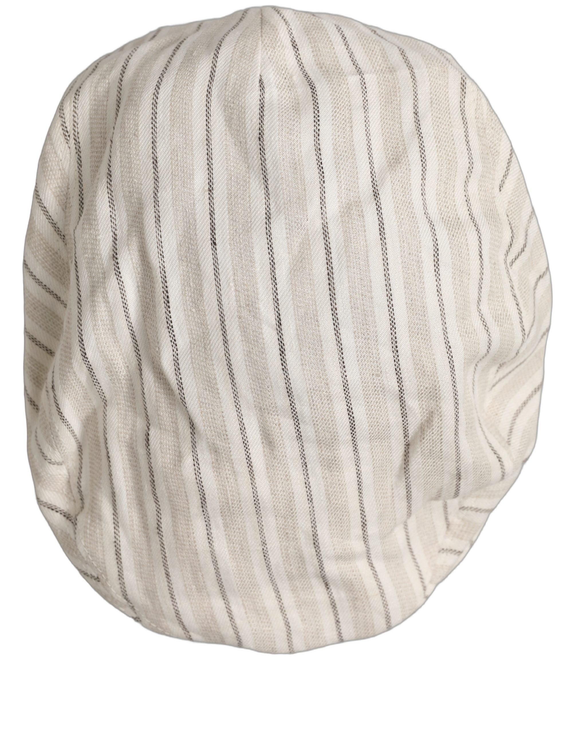 Dolce & Gabbana Men Off White Striped Linen Newsboy Capello Hat Dolce & Gabbana