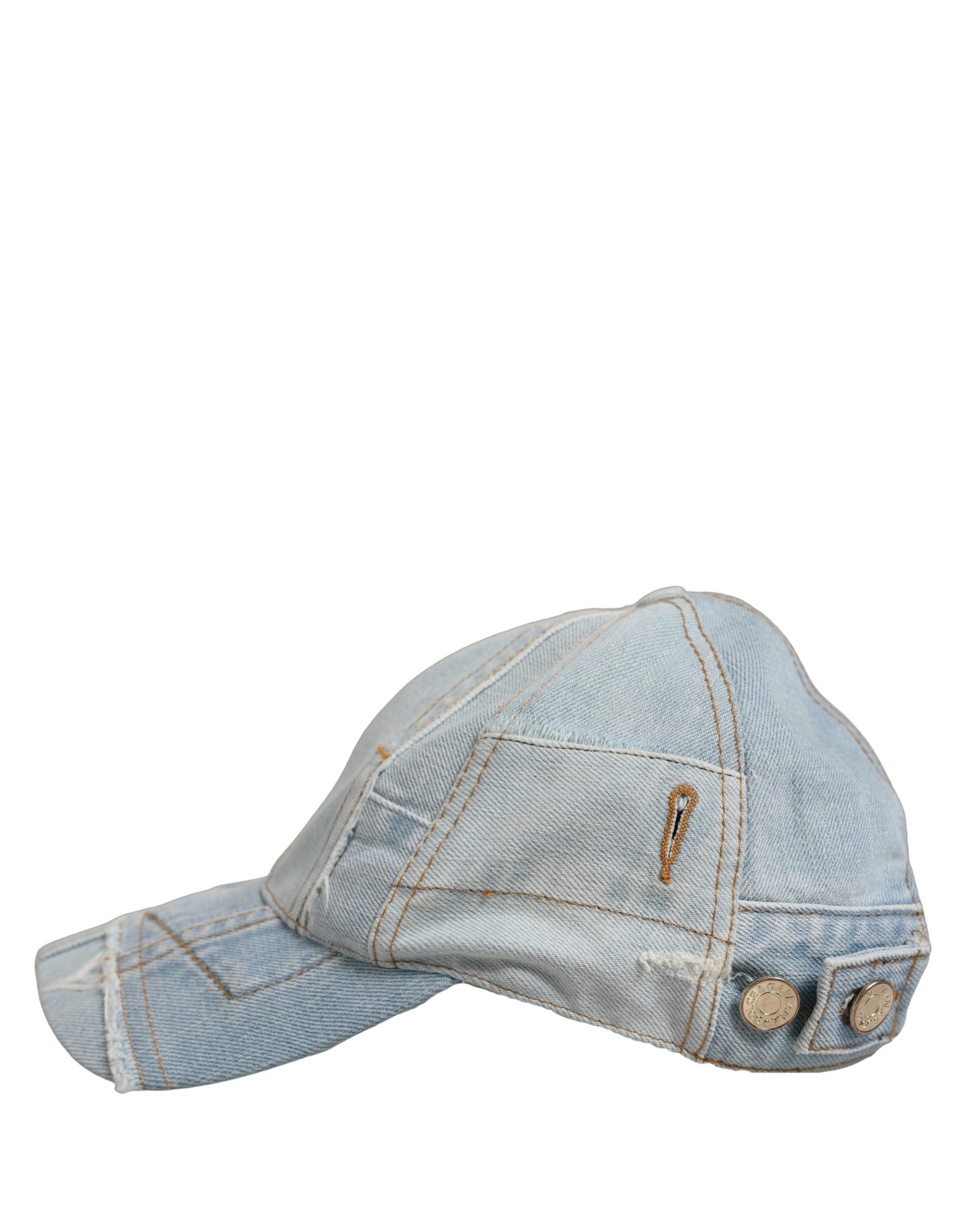 Dolce & Gabbana Men Blue Patchwork Cotton Denim Baseball Cap Hat Dolce & Gabbana