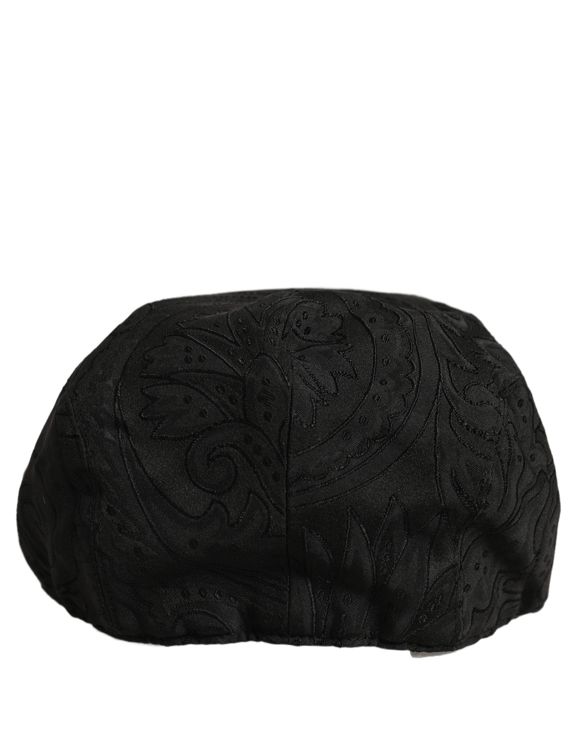 Dolce & Gabbana Men Black Floral Jacquard Newsboy Capello Hat Dolce & Gabbana