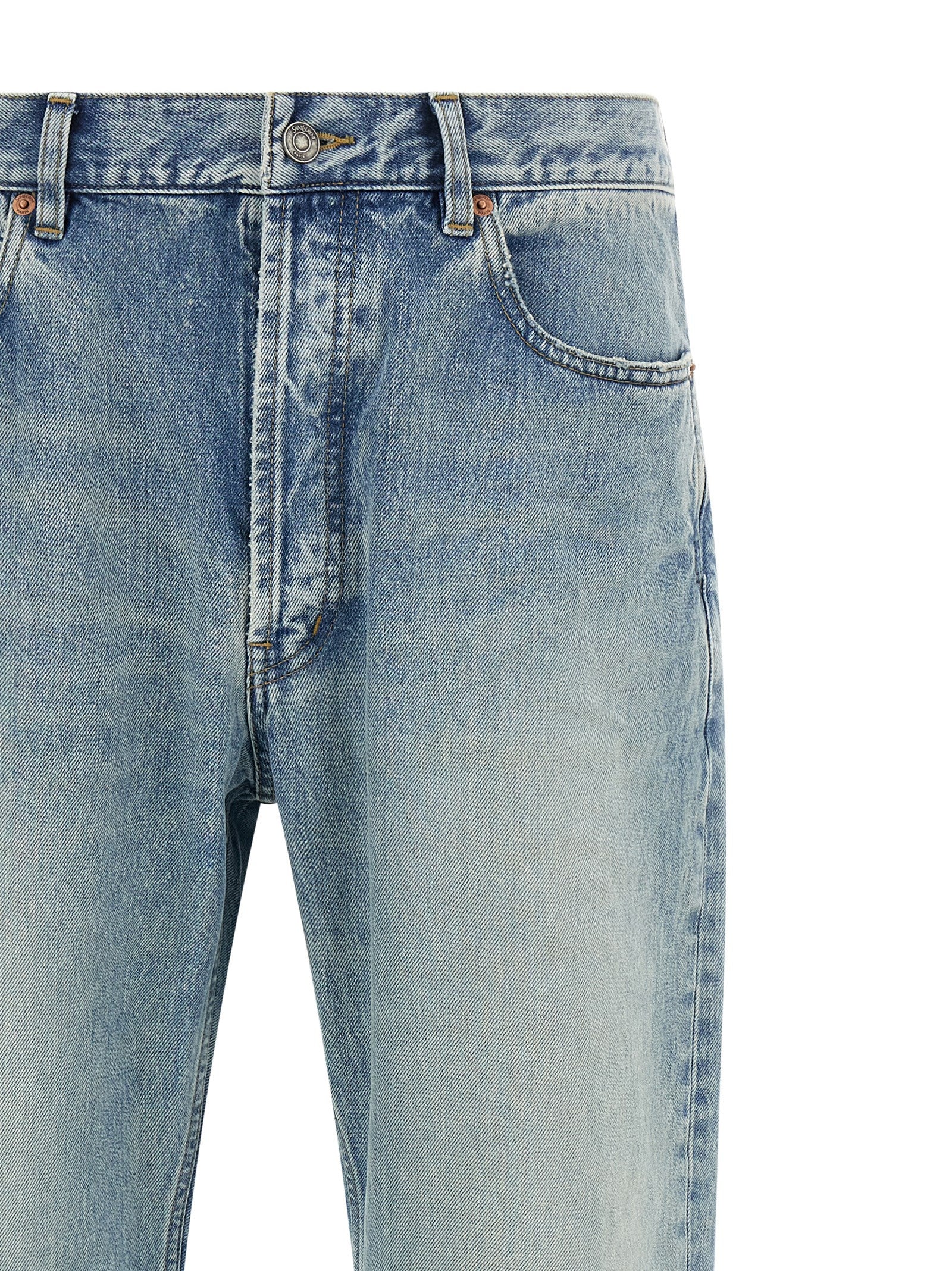 Saint Laurent Blue Cotton Straight-Leg Jeans Saint Laurent