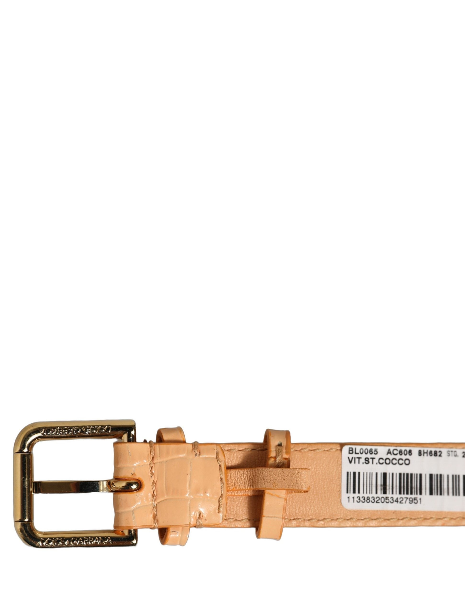 Dolce & Gabbana Beige Embossed Leather Gold Buckle Belt Strap Bracelet Dolce & Gabbana