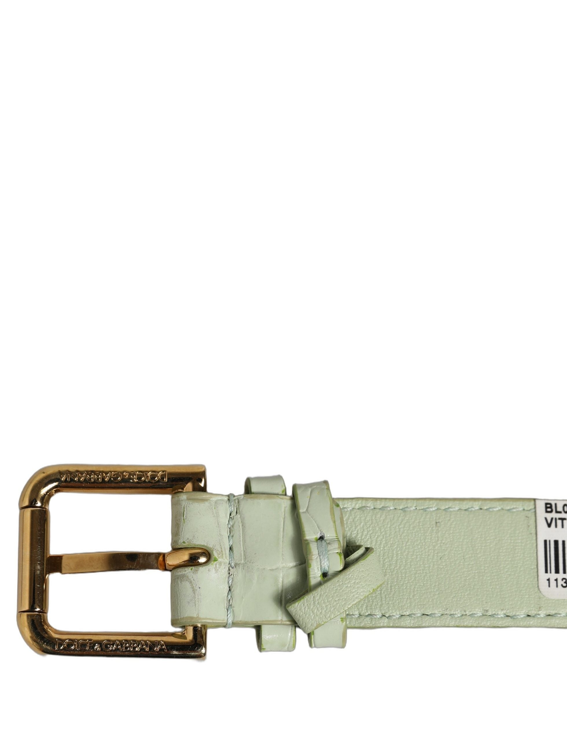 Dolce & Gabbana Green Embossed Leather Gold Buckle Belt Strap Bracelet Dolce & Gabbana