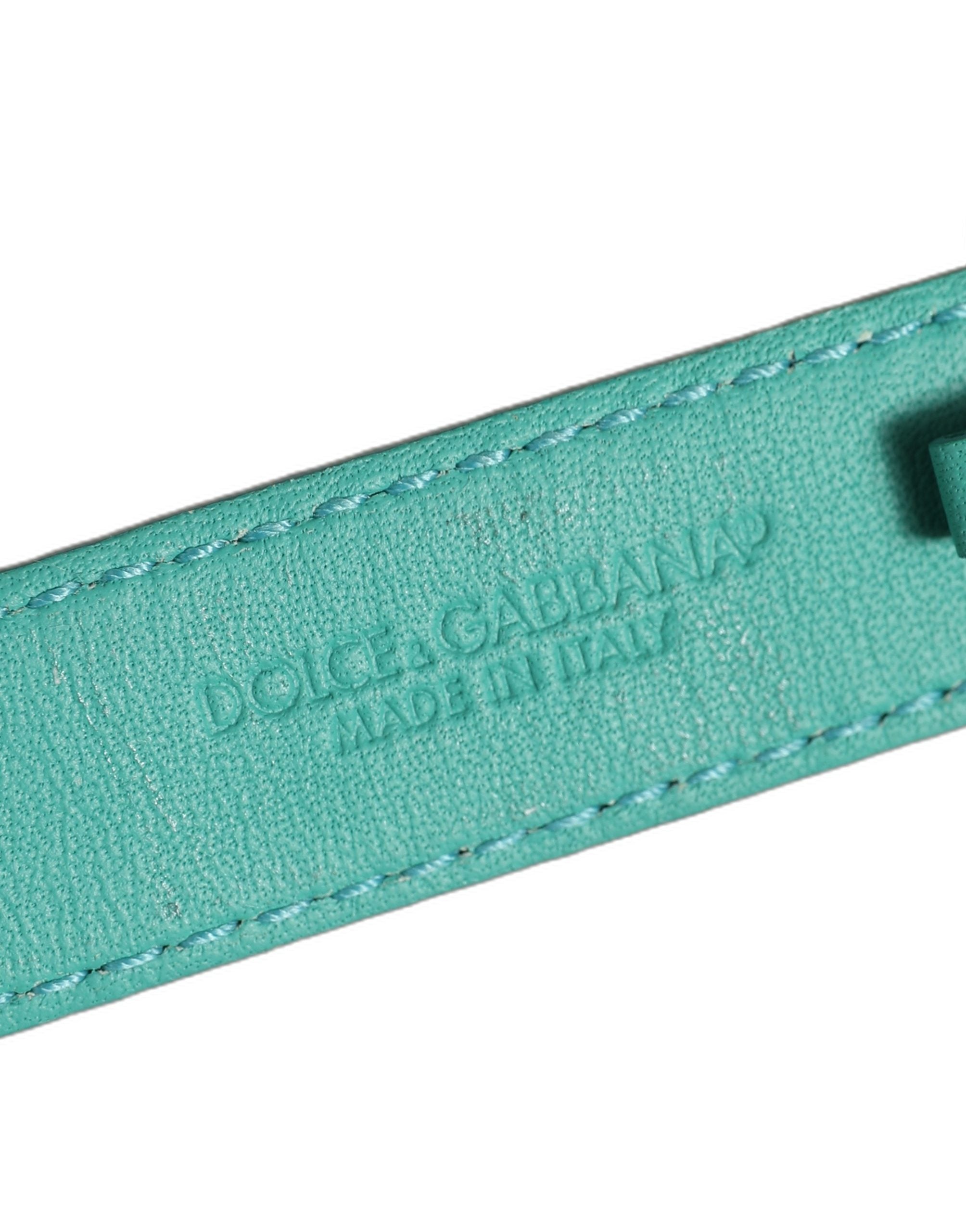 Dolce & Gabbana Blue Embossed Leather Gold Buckle Belt Strap Bracelet Dolce & Gabbana