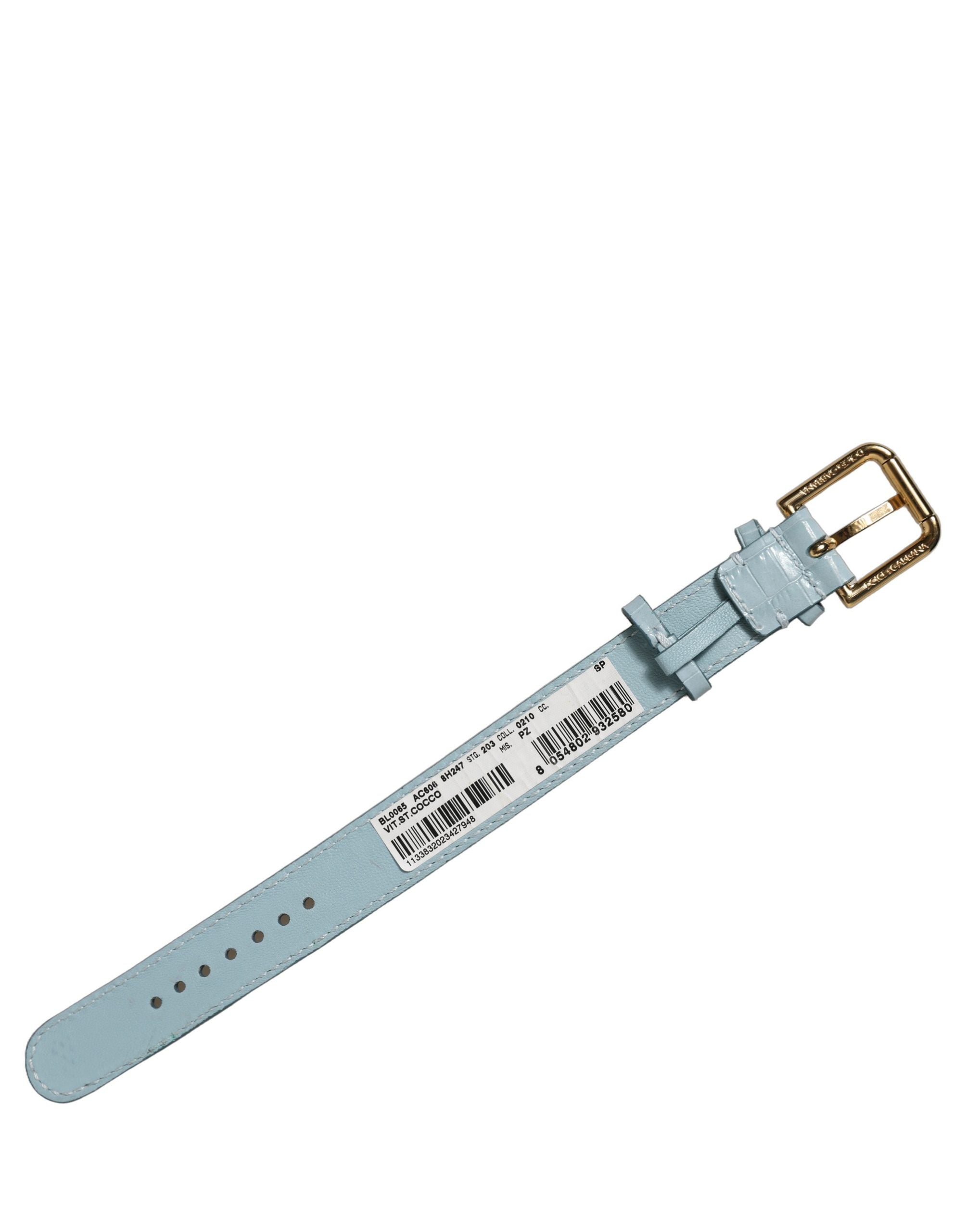 Dolce & Gabbana Blue Embossed Leather Gold Buckle Belt Strap Bracelet Dolce & Gabbana