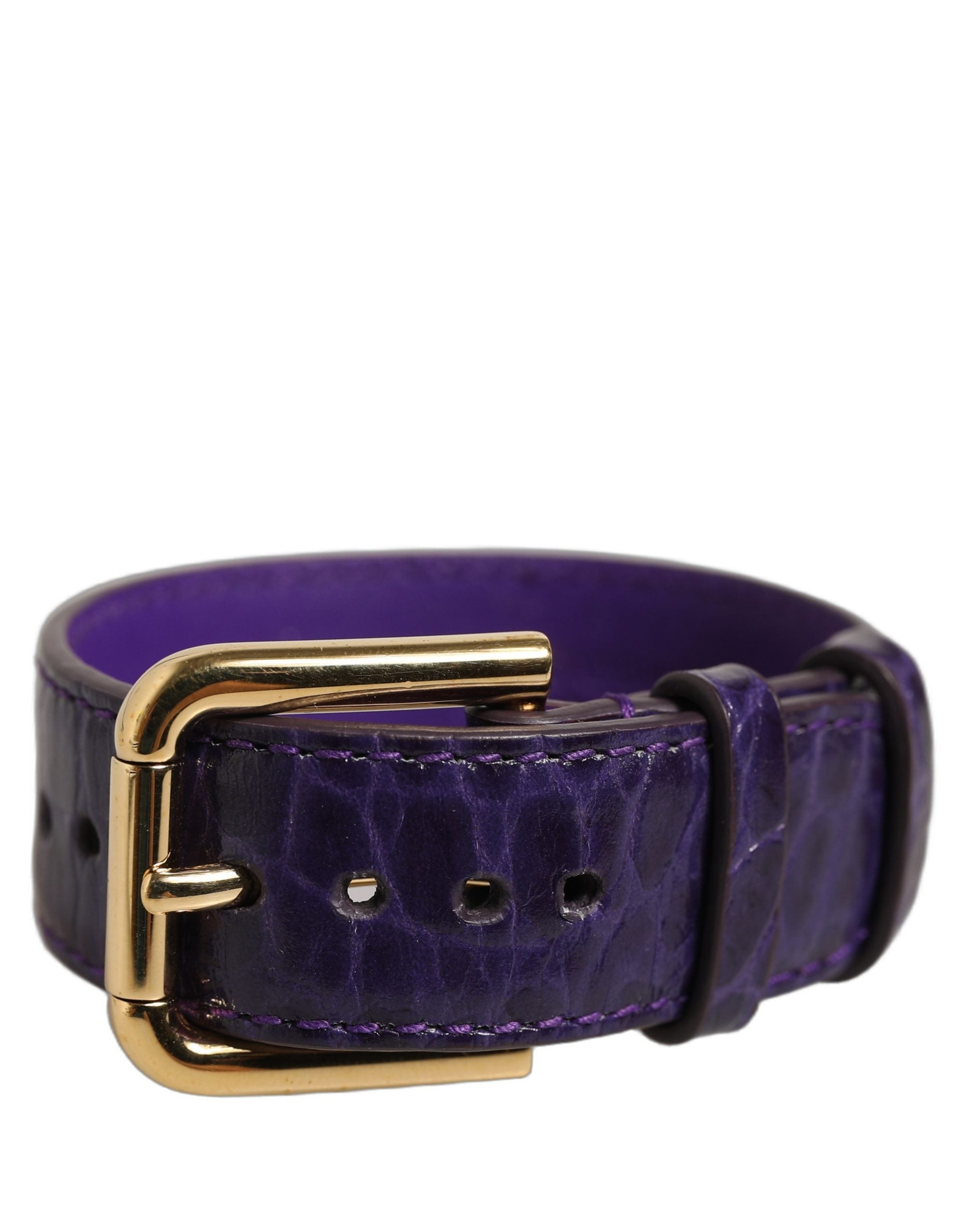 Dolce & Gabbana Violet Embossed Leather Gold Buckle Belt Strap Bracelet Dolce & Gabbana