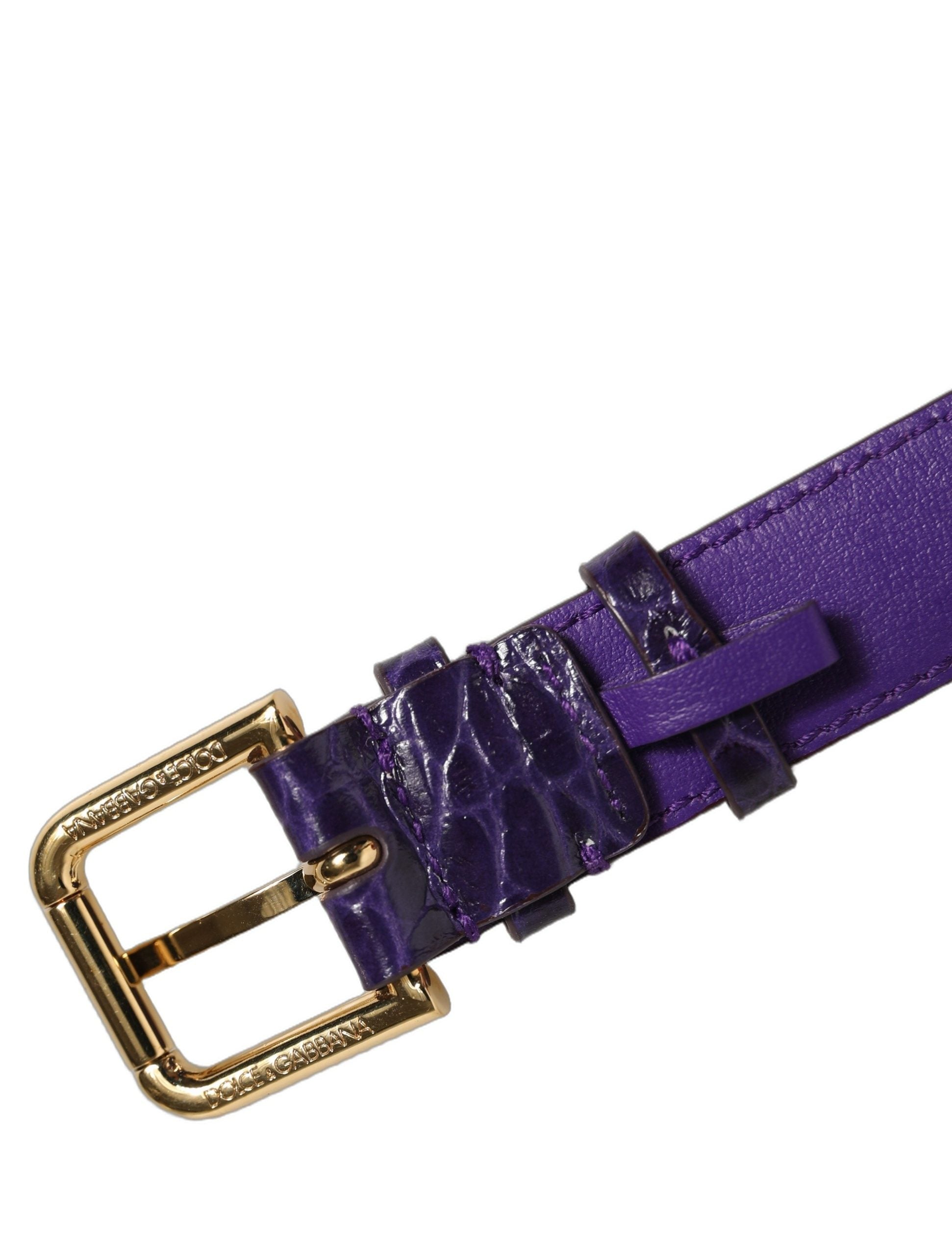 Dolce & Gabbana Violet Embossed Leather Gold Buckle Belt Strap Bracelet Dolce & Gabbana