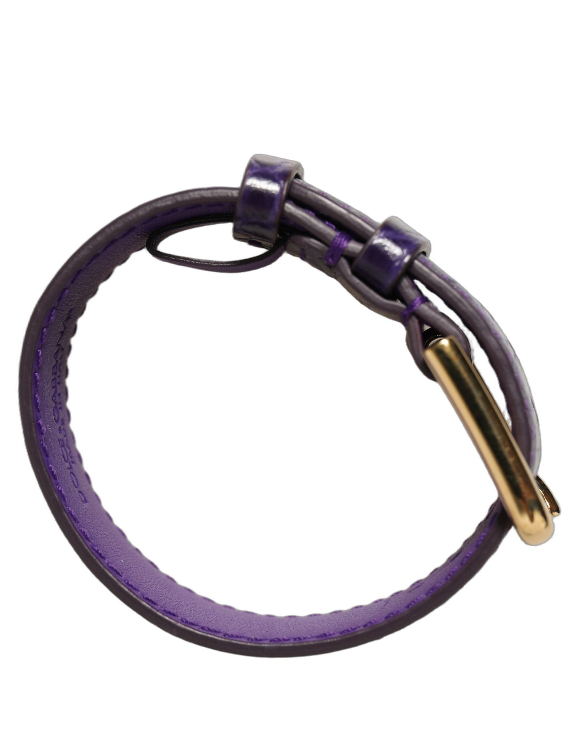 Dolce & Gabbana Violet Embossed Leather Gold Buckle Belt Strap Bracelet Dolce & Gabbana