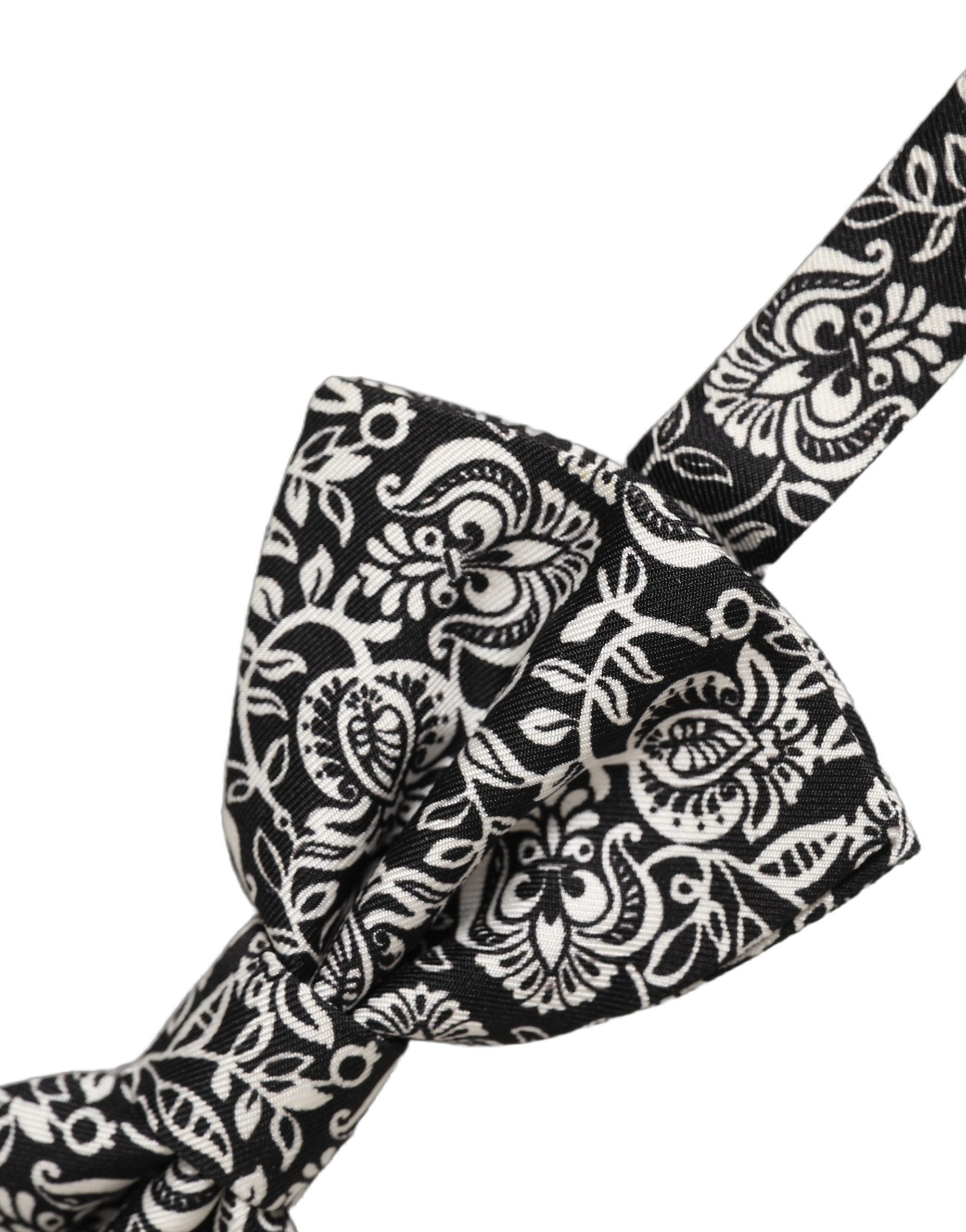 Dolce & Gabbana Tie Black White Paisley Silk Adjustable Neck Papillon Bow Dolce & Gabbana