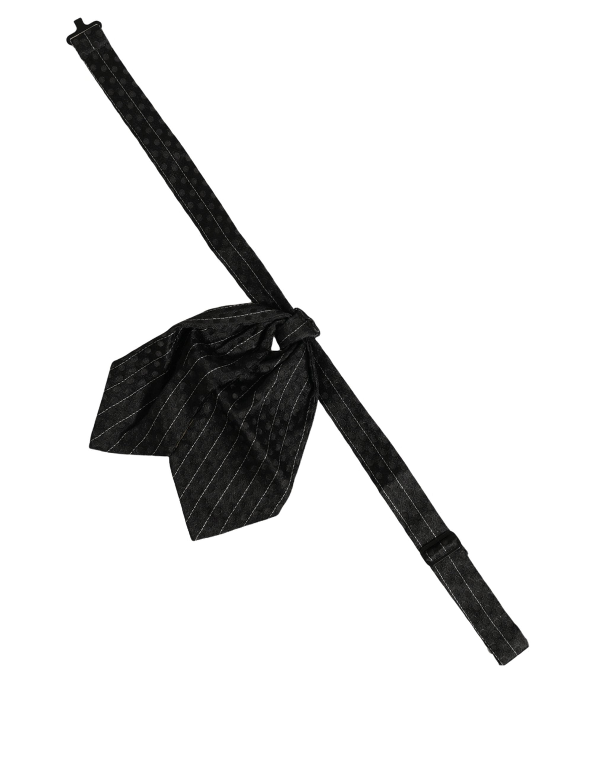 Dolce & Gabbana Men Black Pinstripe Silk Adjustable Neck Papillon Bow Tie Dolce & Gabbana