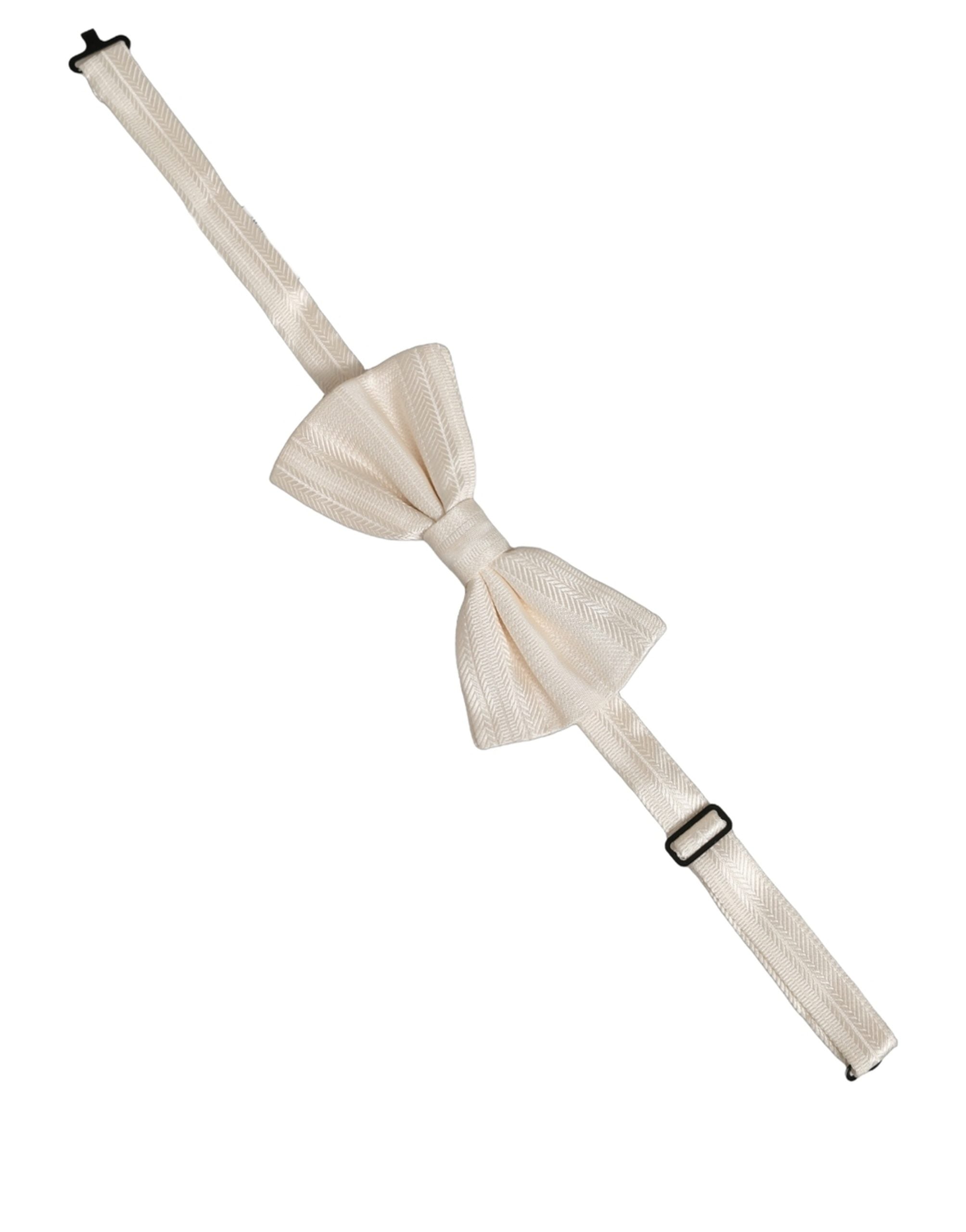 Dolce & Gabbana Men White 100% Silk Adjustable Neck Papillon Bow Tie Dolce & Gabbana