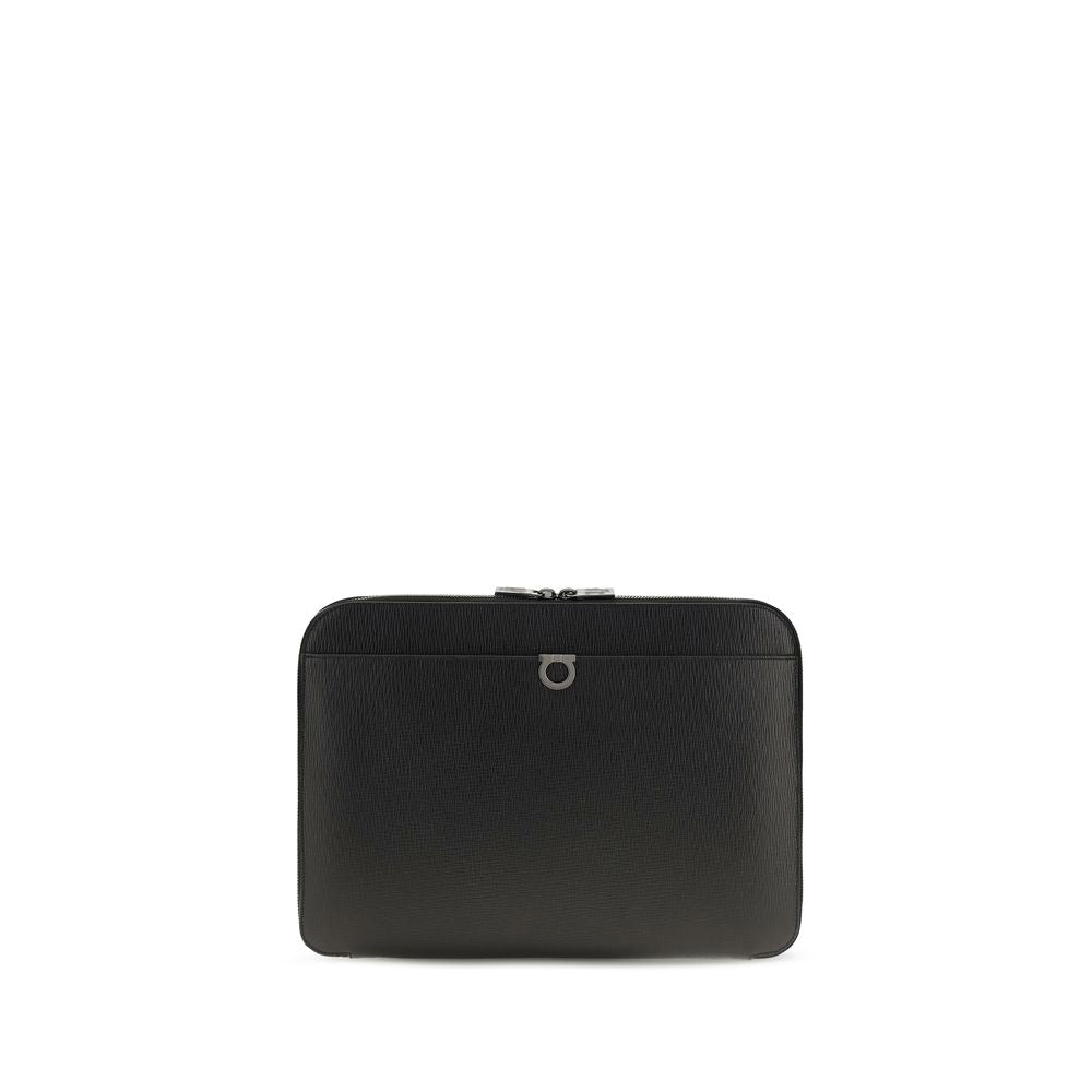 Ferragamo Black Calf Leather Bos Taurus Shoulder Bag Ferragamo