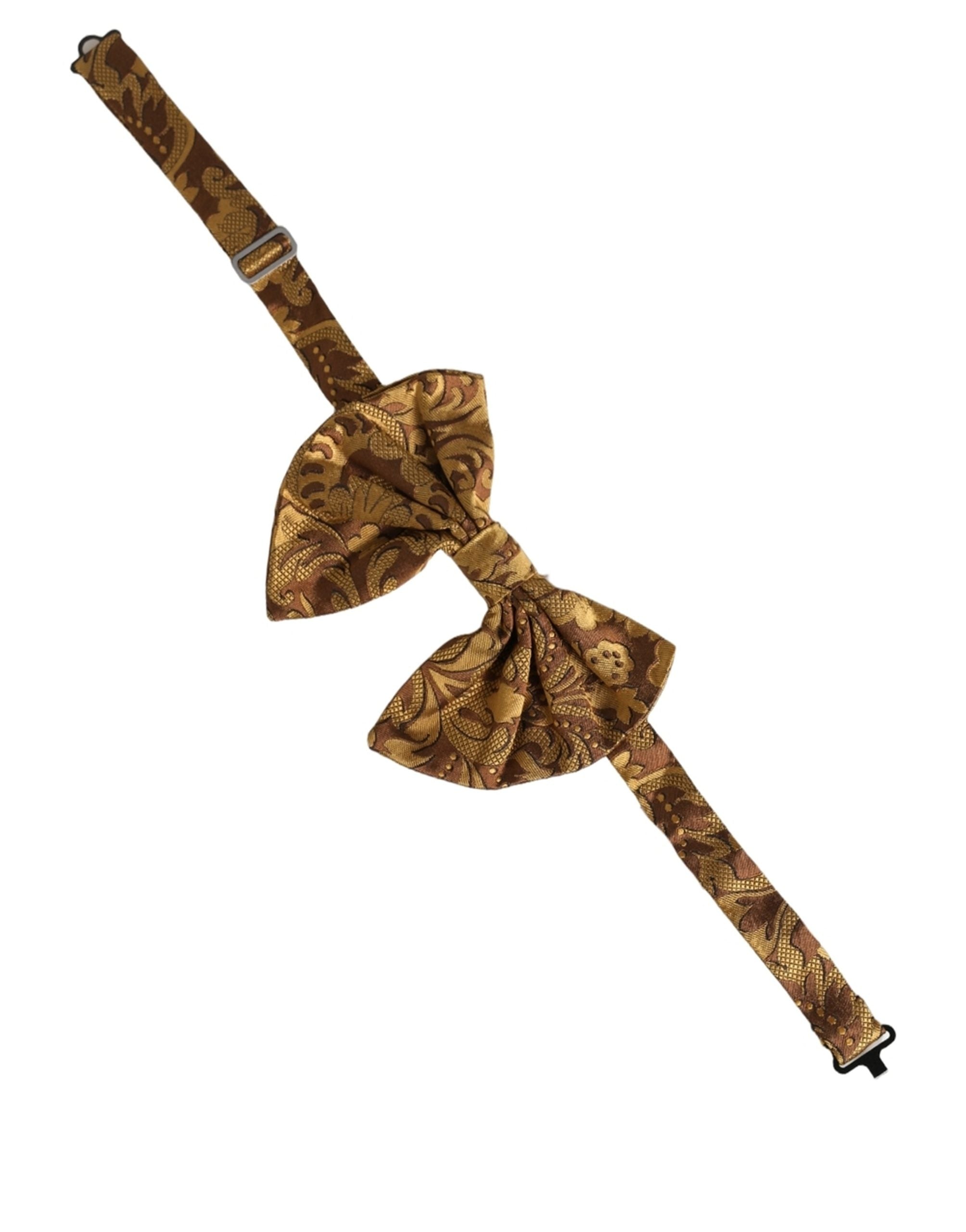 Dolce & Gabbana Men Brown Floral Silk Adjustable Neck Papillon Bow Tie Dolce & Gabbana