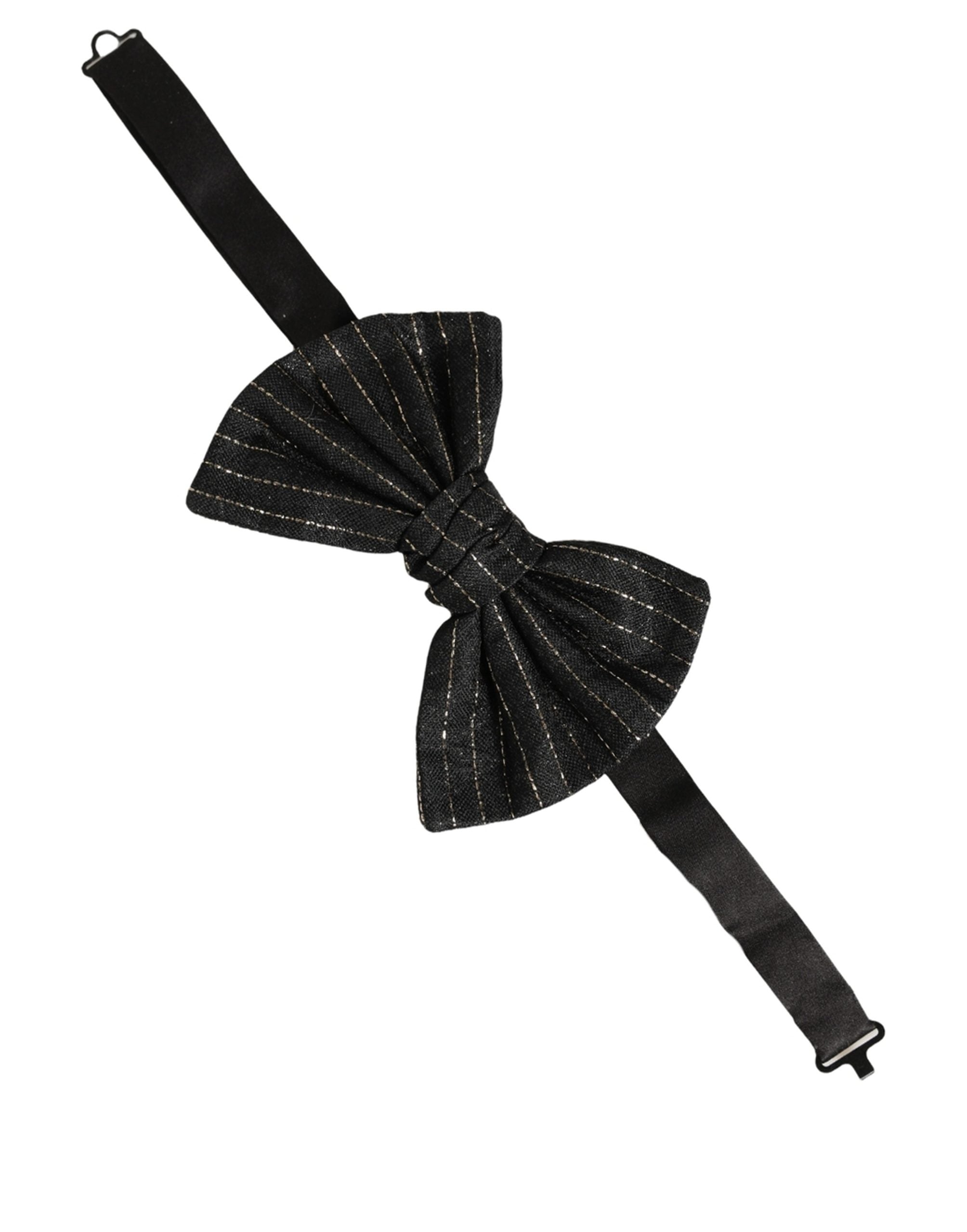 Dolce & Gabbana Men Black Pinstripe Silk Adjustable Neck Papillon Bow Tie Dolce & Gabbana