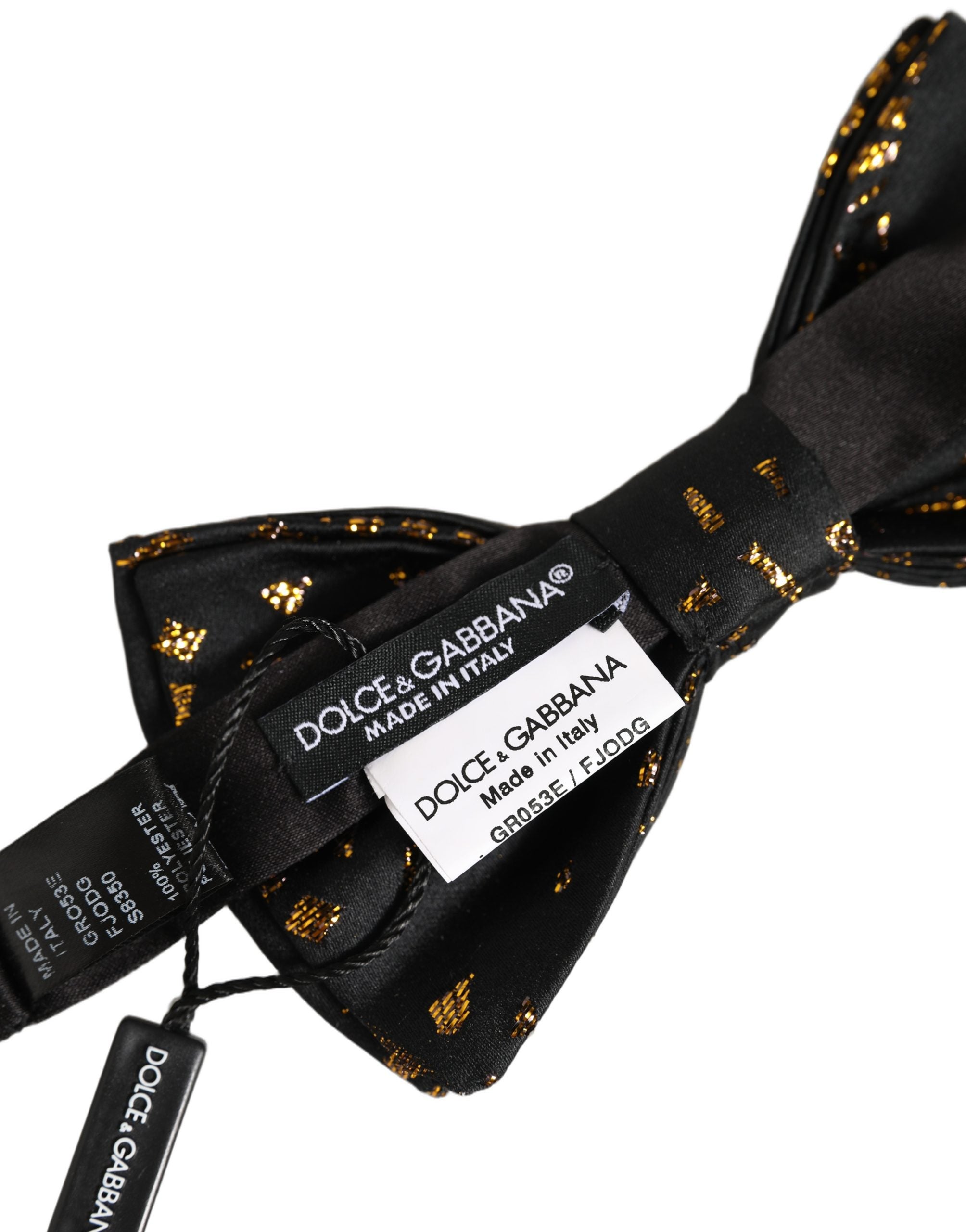 Dolce & Gabbana Black Gold Speckle Pattern Adjustable Neck Papillon Bow Tie Dolce & Gabbana