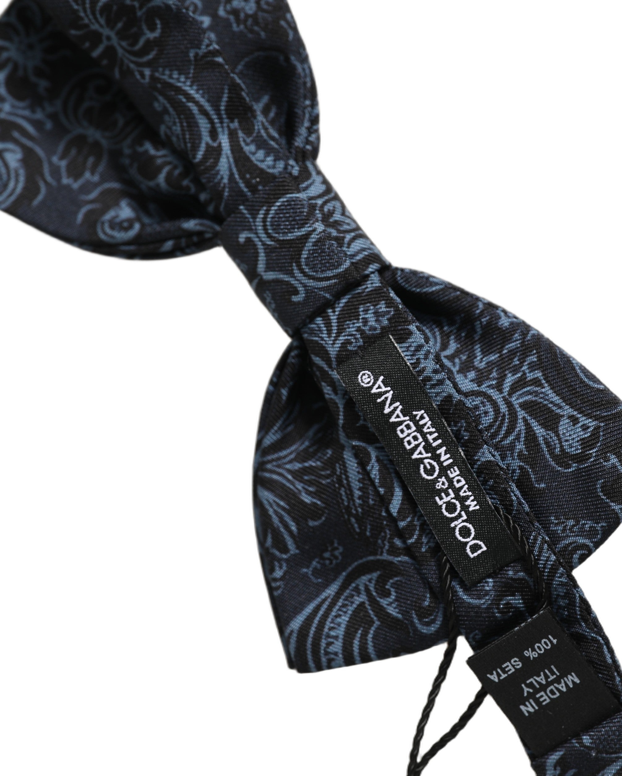 Dolce & Gabbana Men Black Blue Paisley Adjustable Neck Papillon Bow Tie Dolce & Gabbana