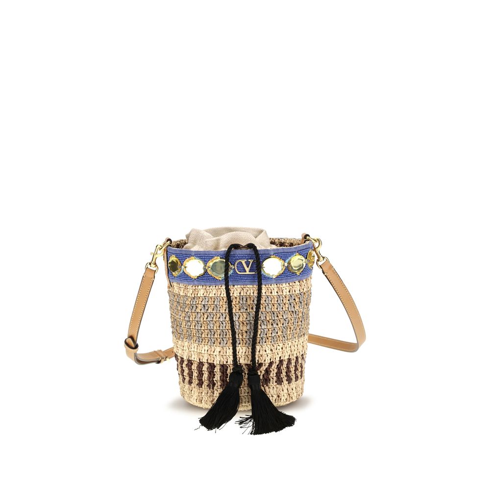 Valentino Garavani Beige Raffia Backet Bag Valentino Garavani