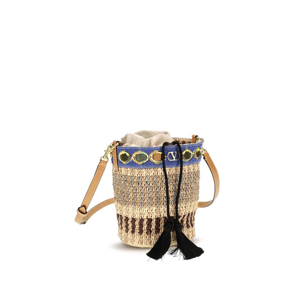 Valentino Garavani Beige Raffia Backet Bag Valentino Garavani