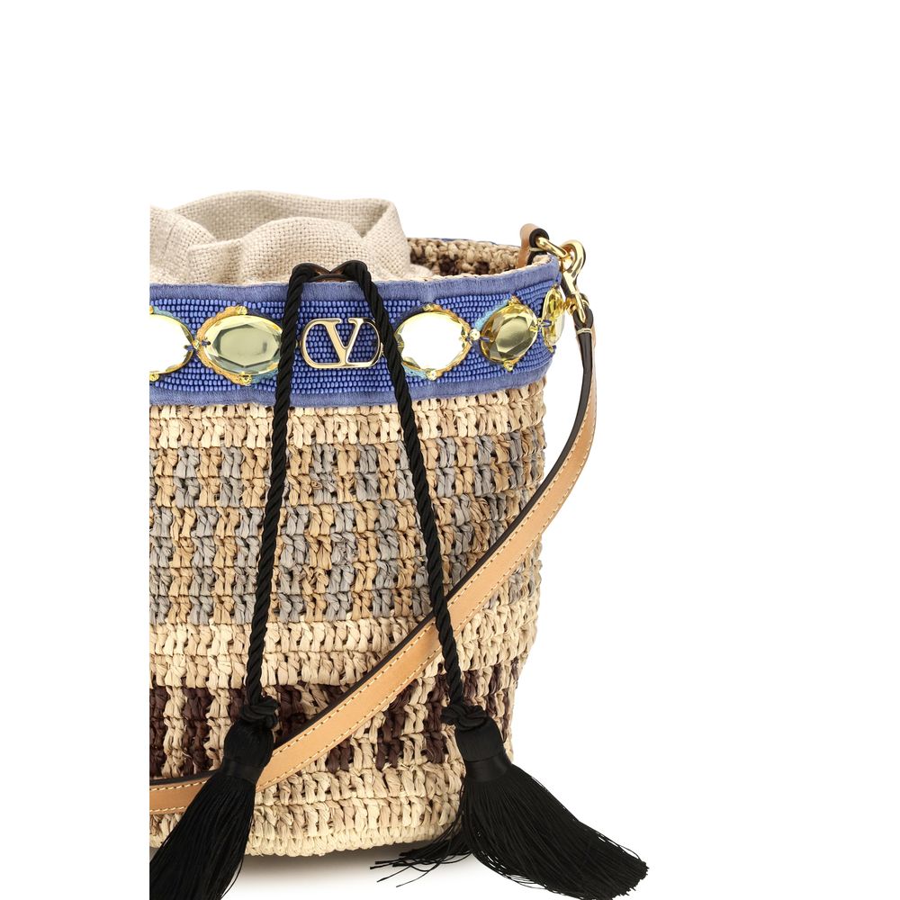 Valentino Garavani Beige Raffia Backet Bag Valentino Garavani
