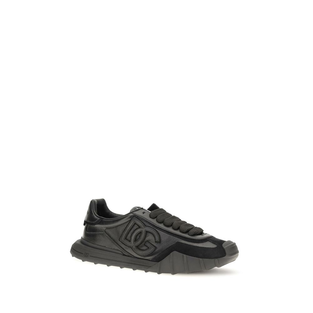 Dolce & Gabbana Black Calf Leather Bos Taurus Athletic Sneakers Dolce & Gabbana