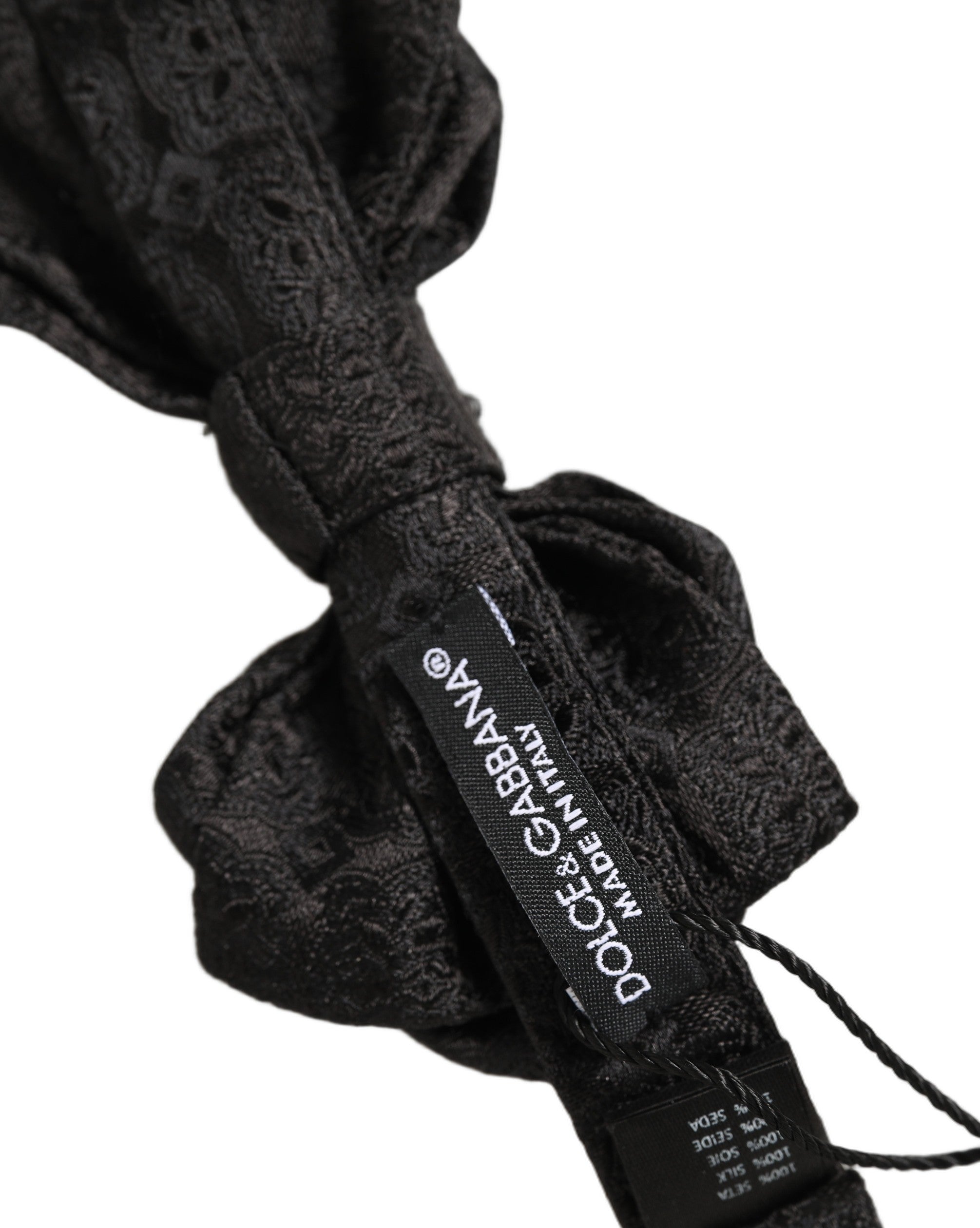 Dolce & Gabbana Men Black Paisley Silk Adjustable Neck Papillon Bow Tie Dolce & Gabbana