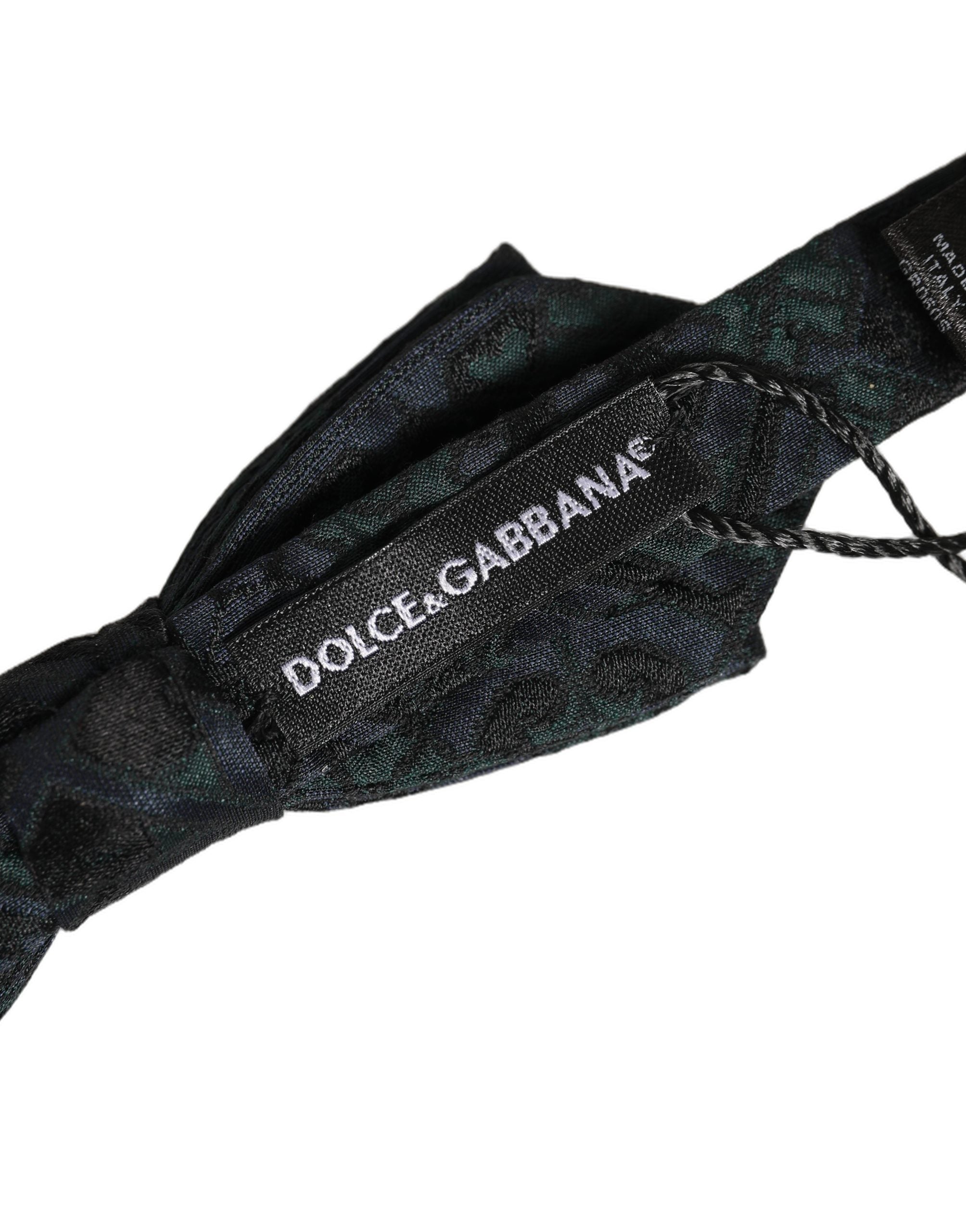 Dolce & Gabbana Men Black Green Paisley Adjustable Neck Papillon Bow Tie Dolce & Gabbana