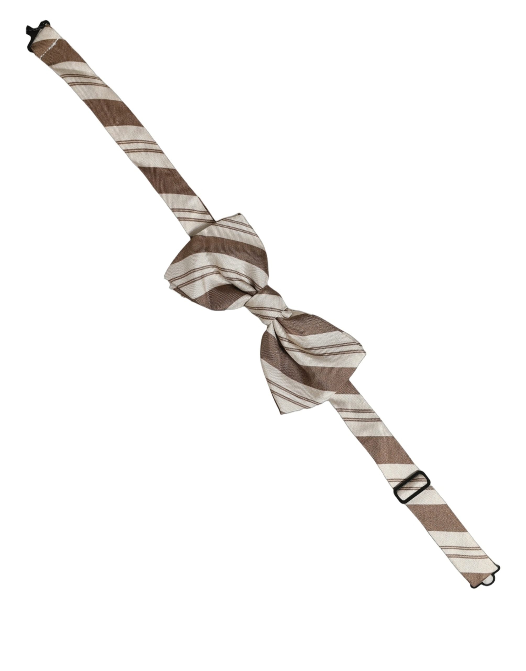 Dolce & Gabbana Men Brown Beige Stripes Adjustable Neck Papillon Bow Tie Dolce & Gabbana