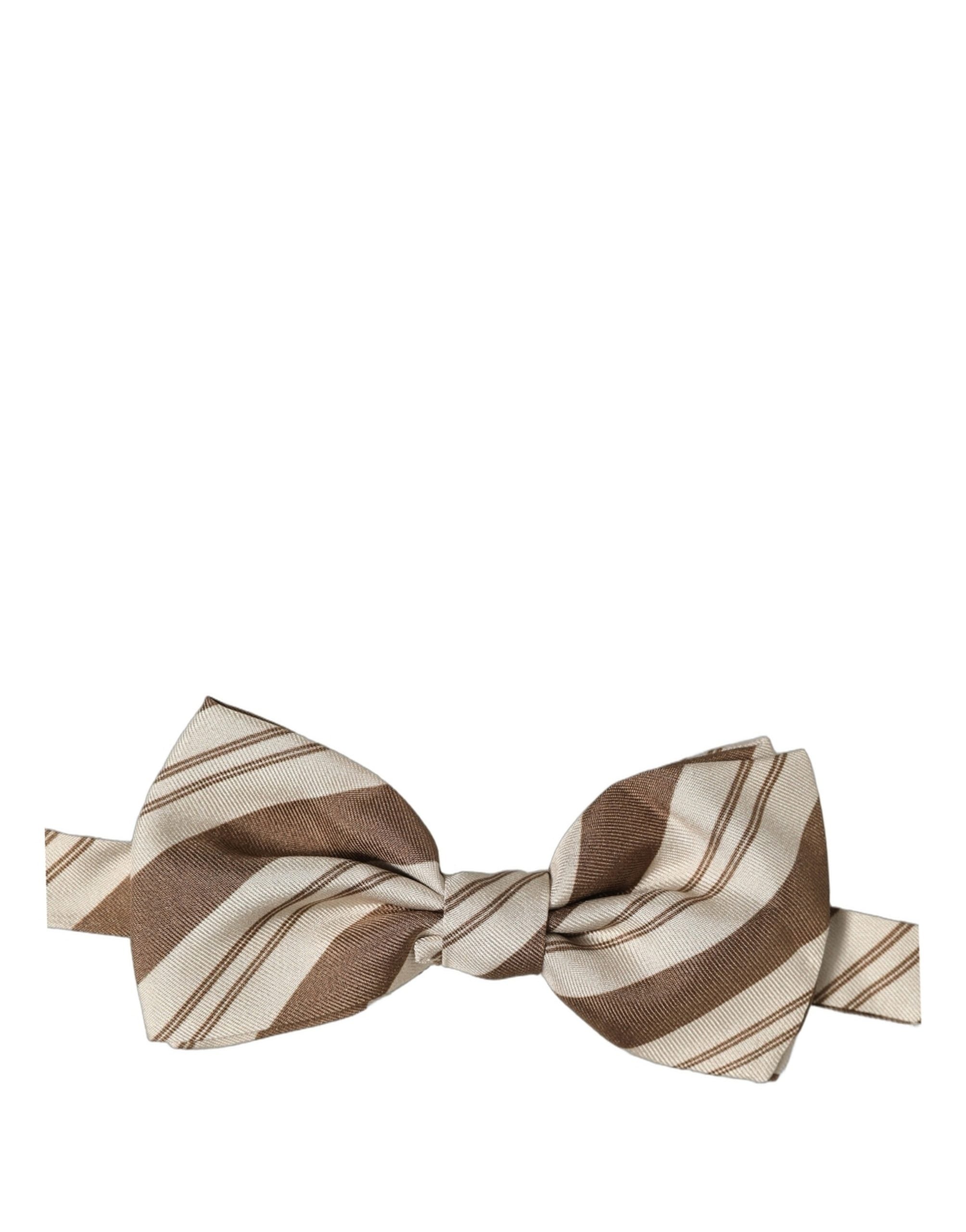 Dolce & Gabbana Men Brown Beige Stripes Adjustable Neck Papillon Bow Tie Dolce & Gabbana