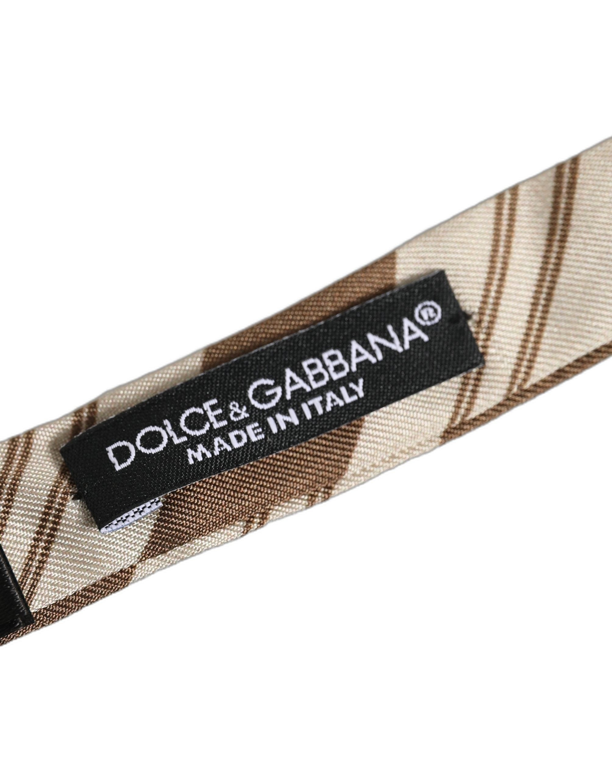Dolce & Gabbana Men Brown Beige Stripes Adjustable Neck Papillon Bow Tie Dolce & Gabbana
