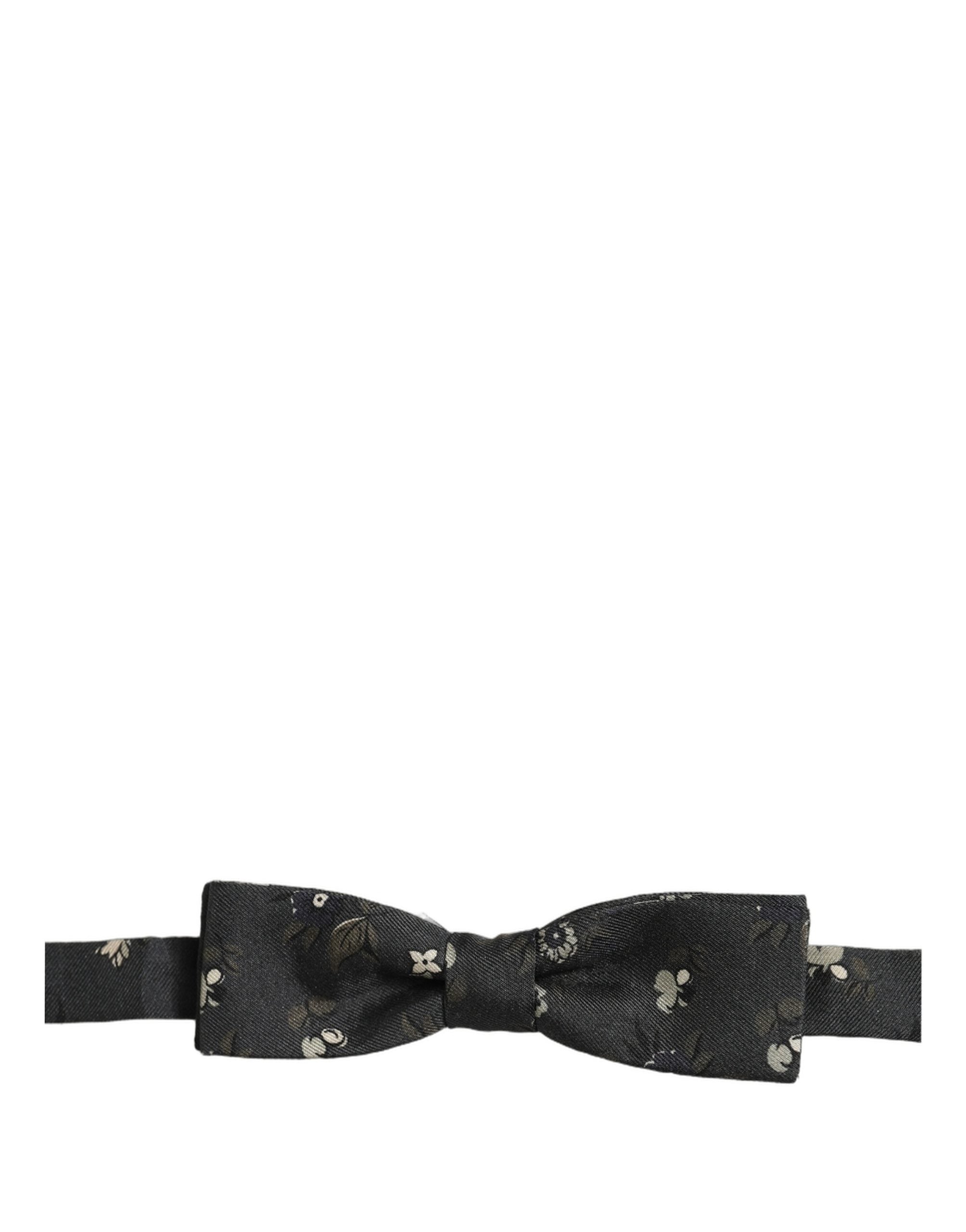 Dolce & Gabbana Men Black Floral Silk Adjustable Neck Papillon Bow Tie Dolce & Gabbana