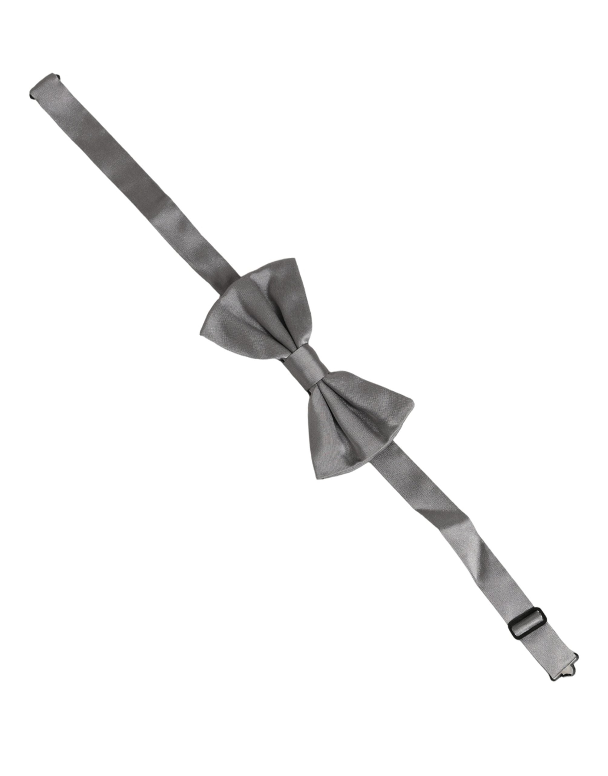 Dolce & Gabbana Men Gray 100% Silk Adjustable Neck Papillon Bow Tie Dolce & Gabbana