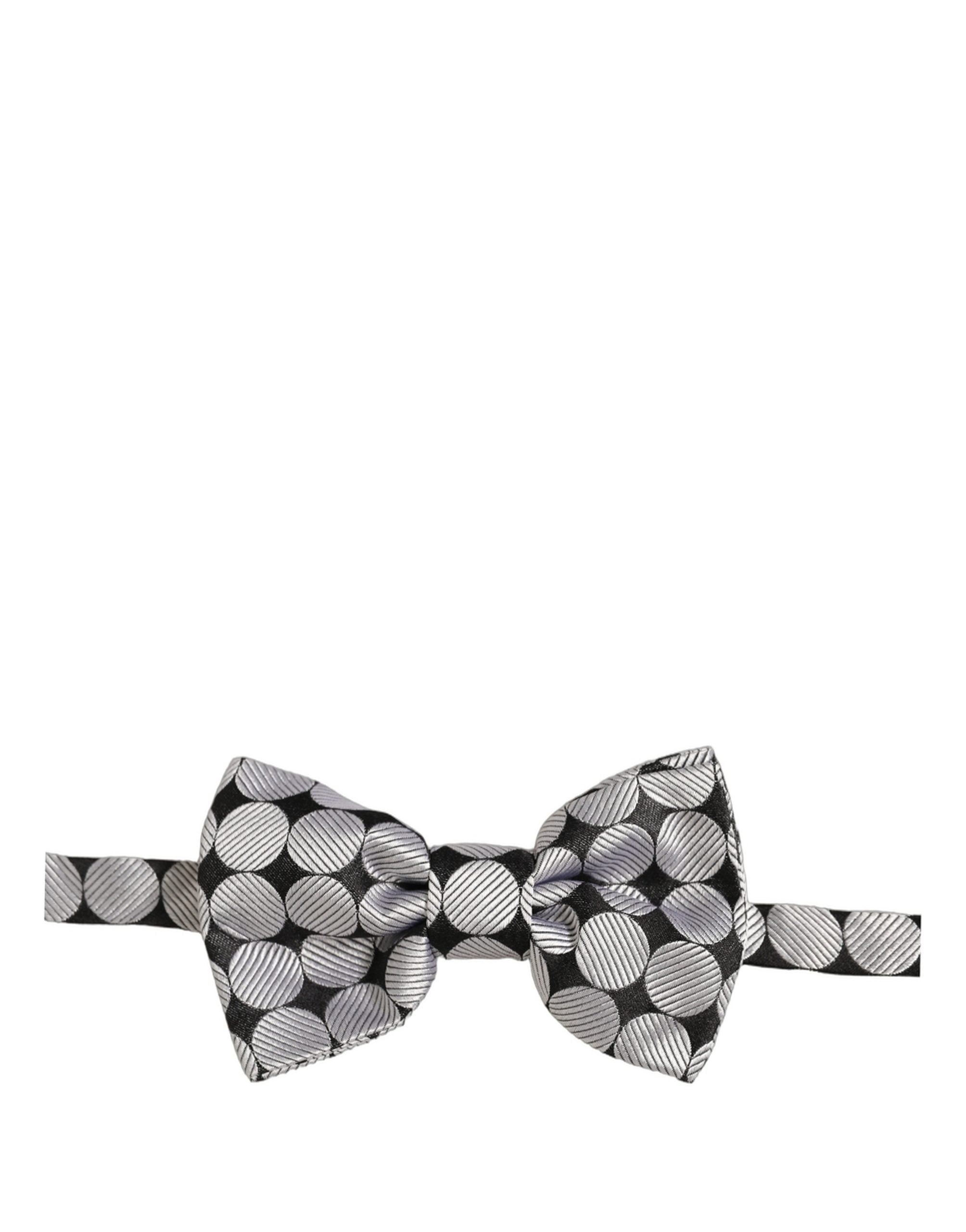 Dolce & Gabbana Men Black Silver Circles Adjustable Neck Papillon Bow Tie Dolce & Gabbana