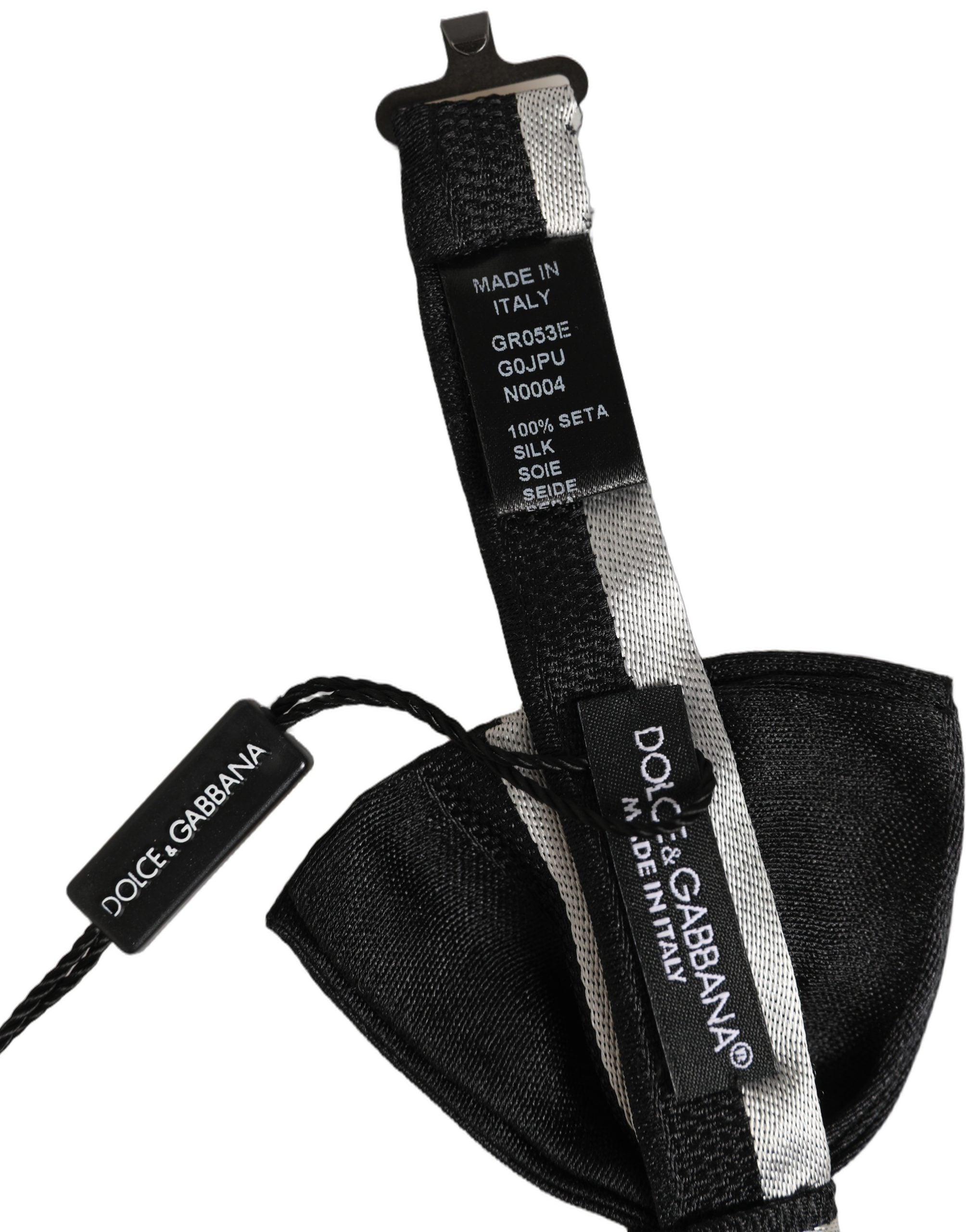 Dolce & Gabbana Black Silver 100% Silk Adjustable Neck Papillon Bow Tie Dolce & Gabbana